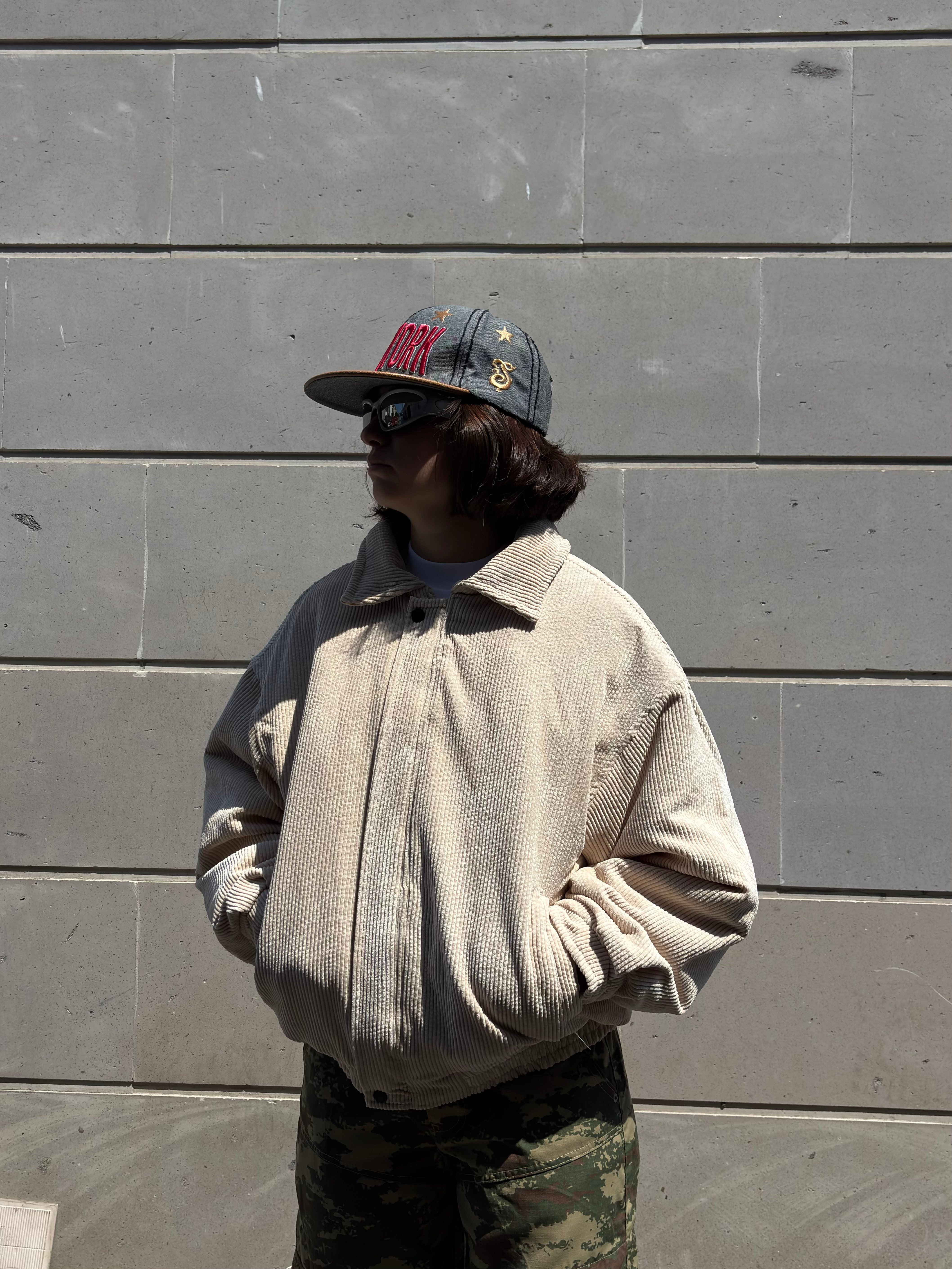 Premium Cream Tone Luca Conduroy Bomber Jacket