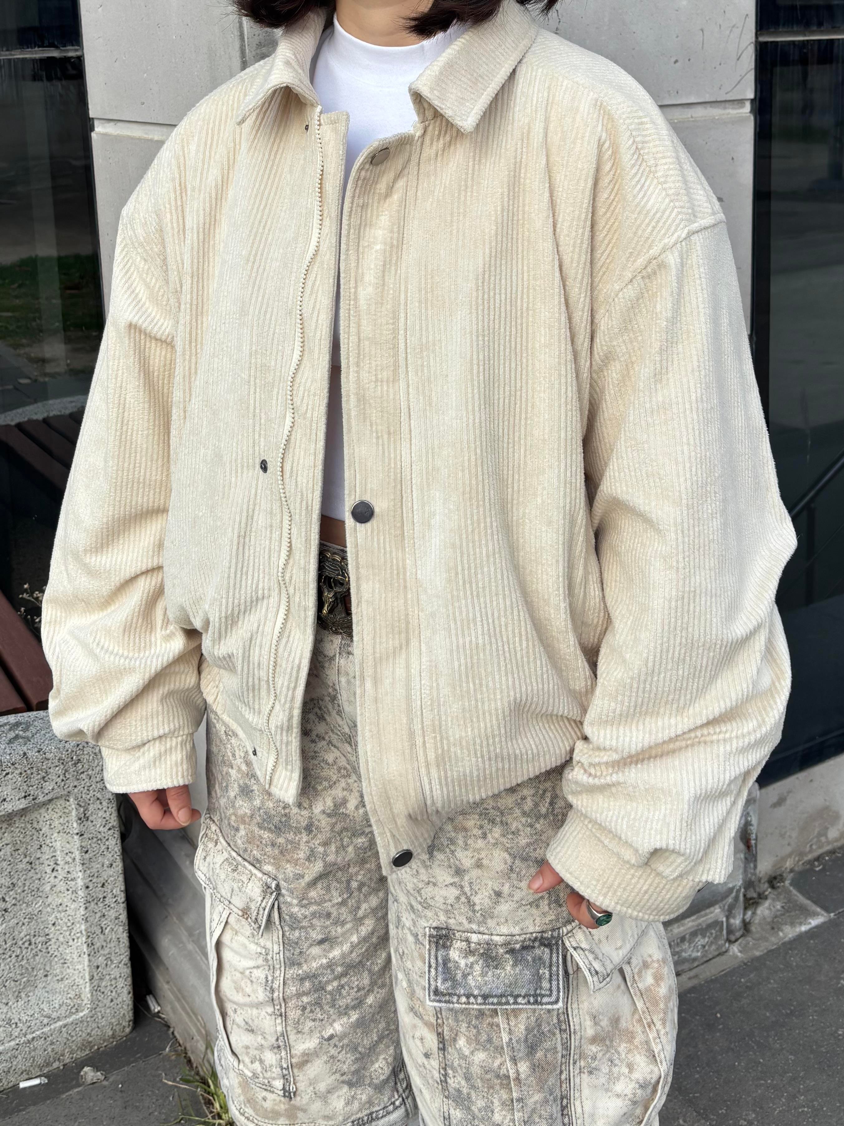 Premium Cream Tone  Luca Conduroy Bomber Jacket