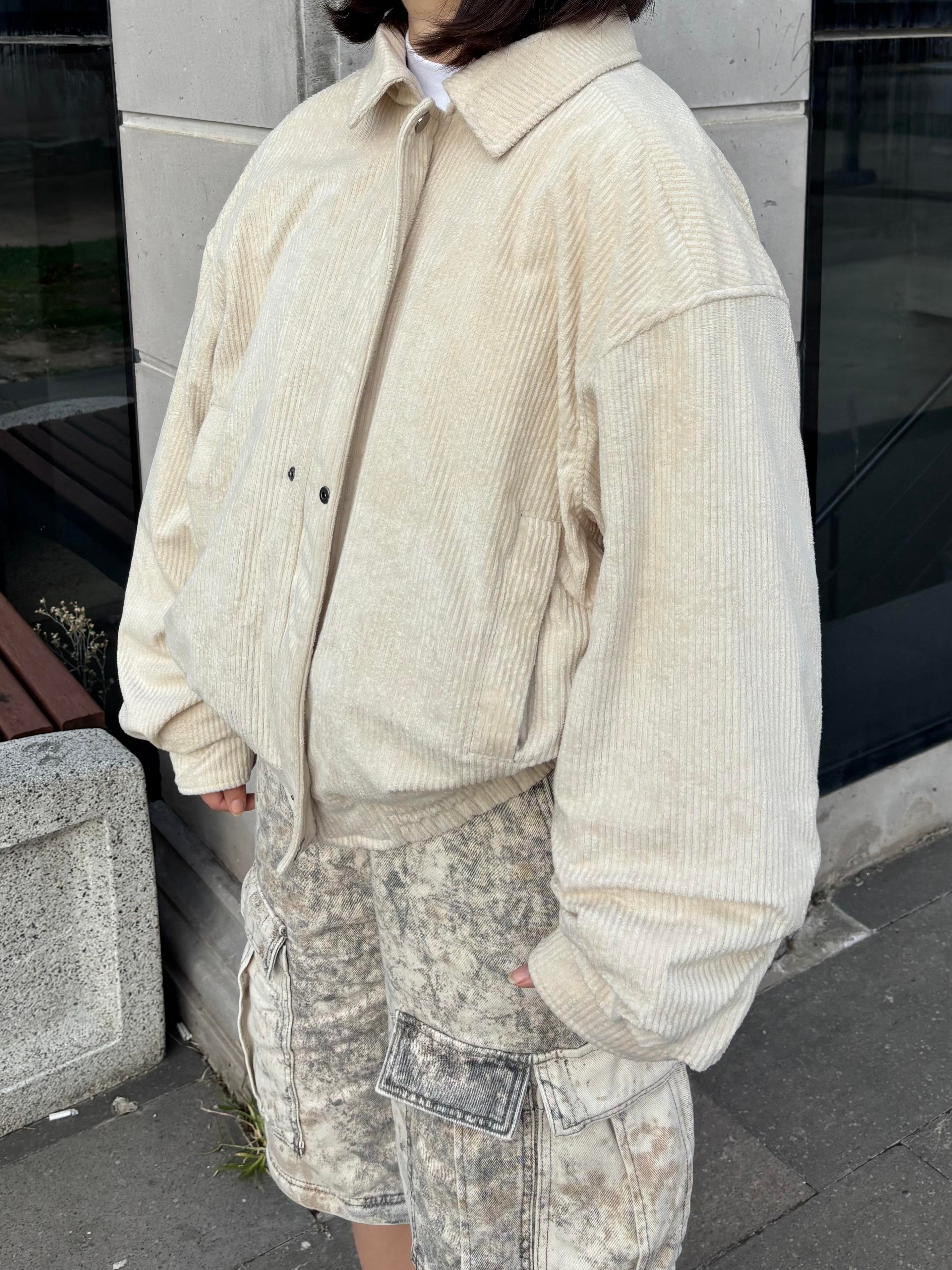 Premium Cream Tone  Luca Conduroy Bomber Jacket
