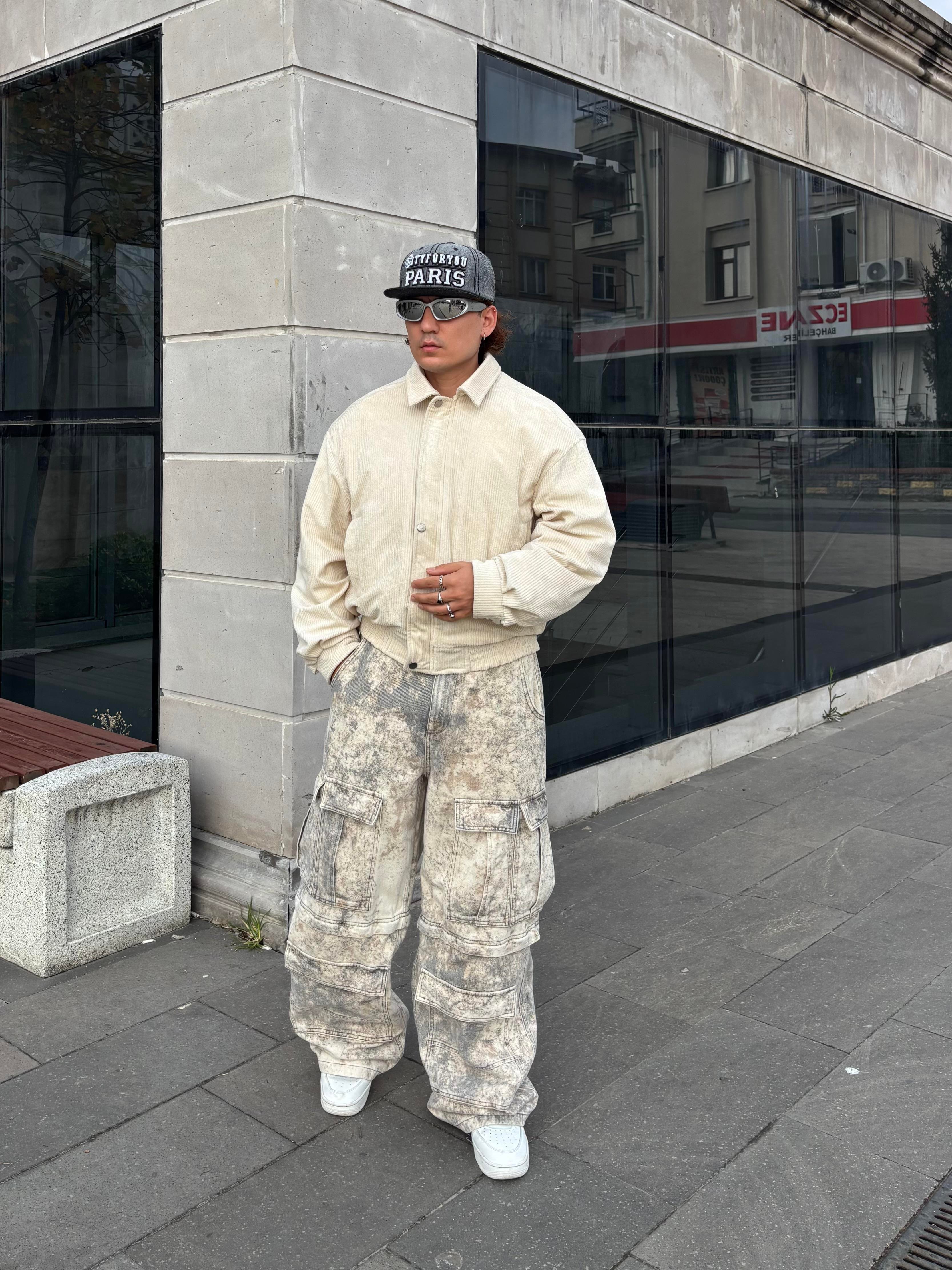 Premium Cream Tone  Luca Conduroy Bomber Jacket