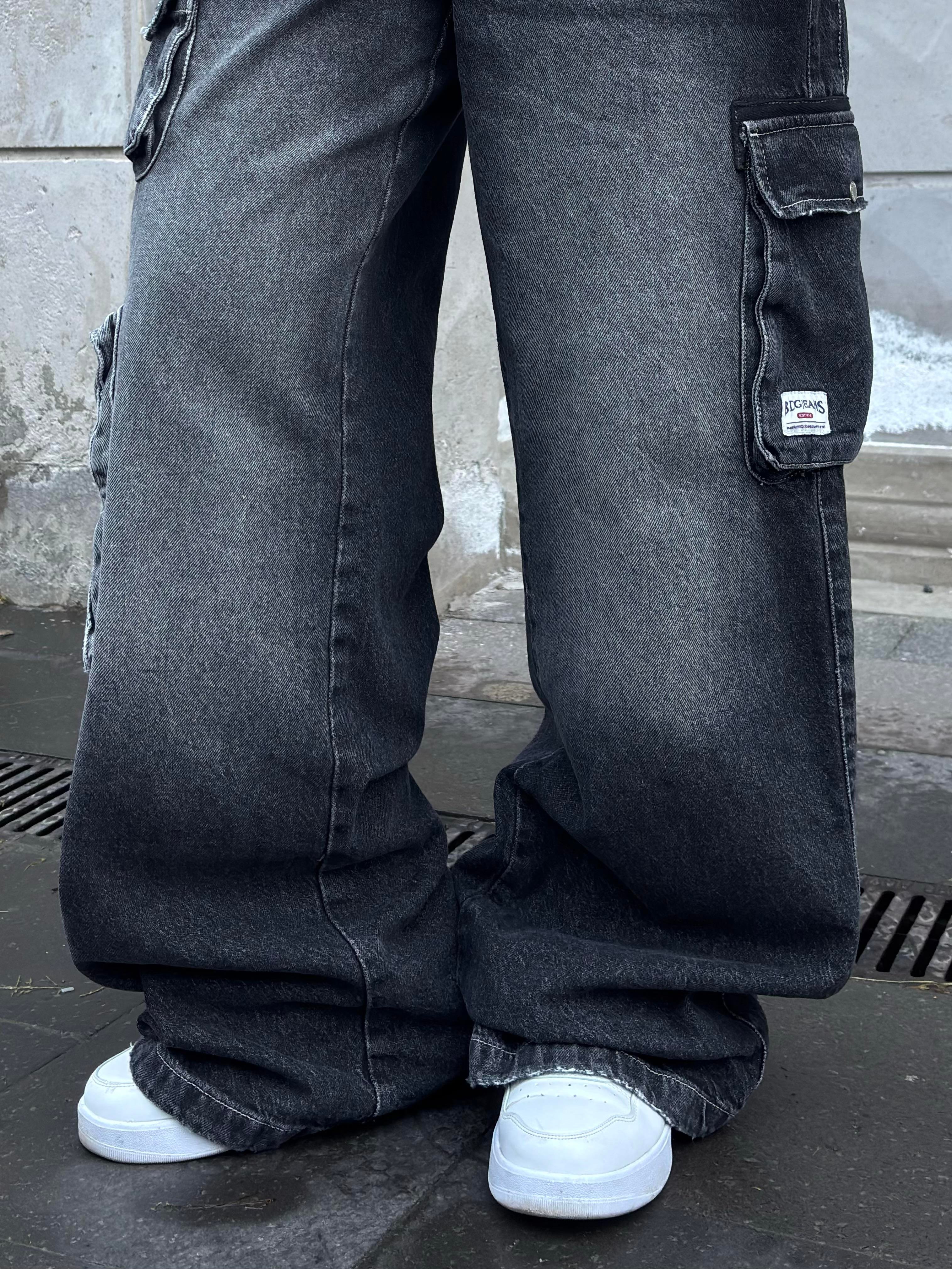 Premium Cyber Y2K Cargo Black Tinted Jeans