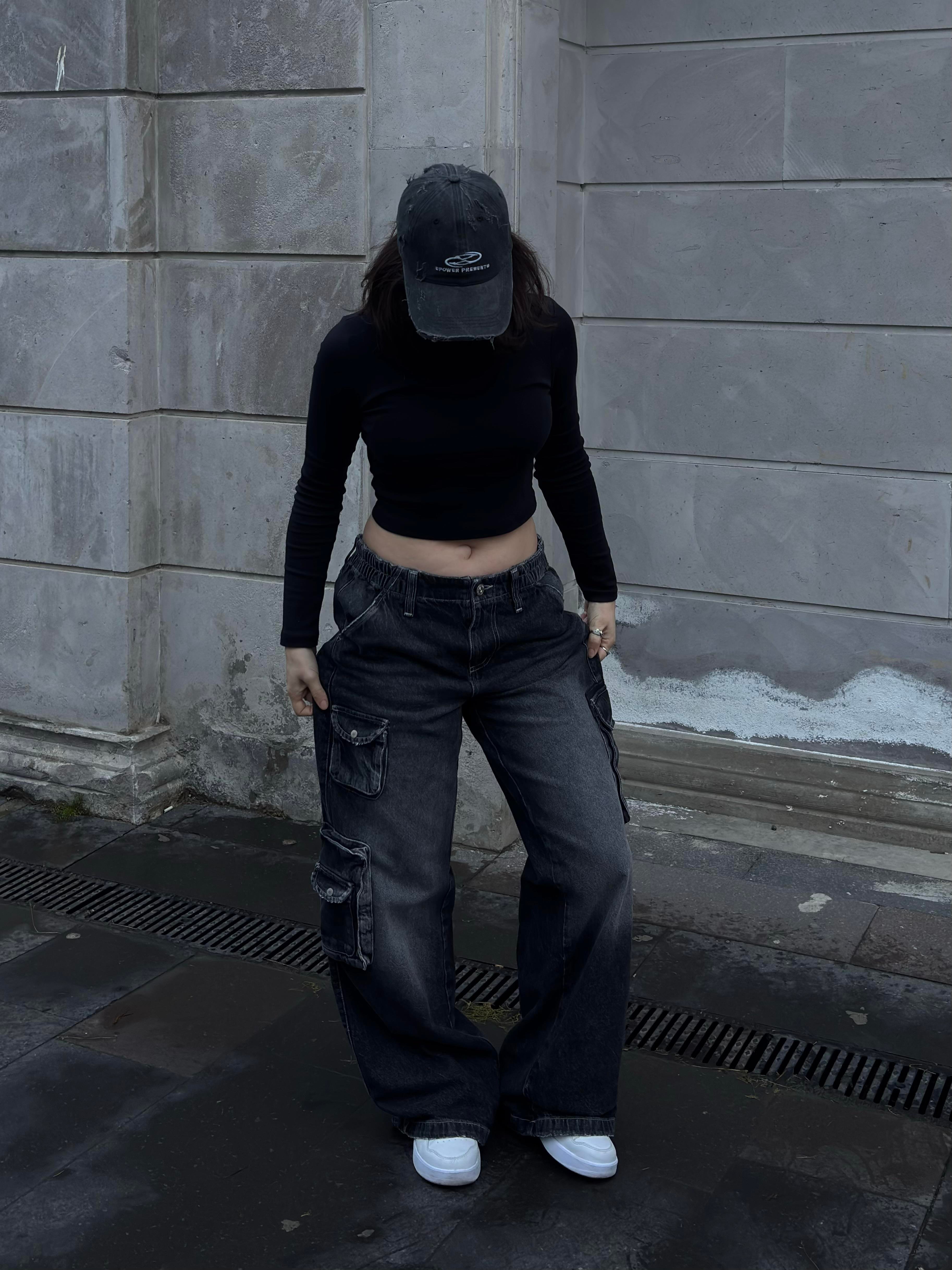Premium Cyber Y2K Cargo Black Tinted Jeans