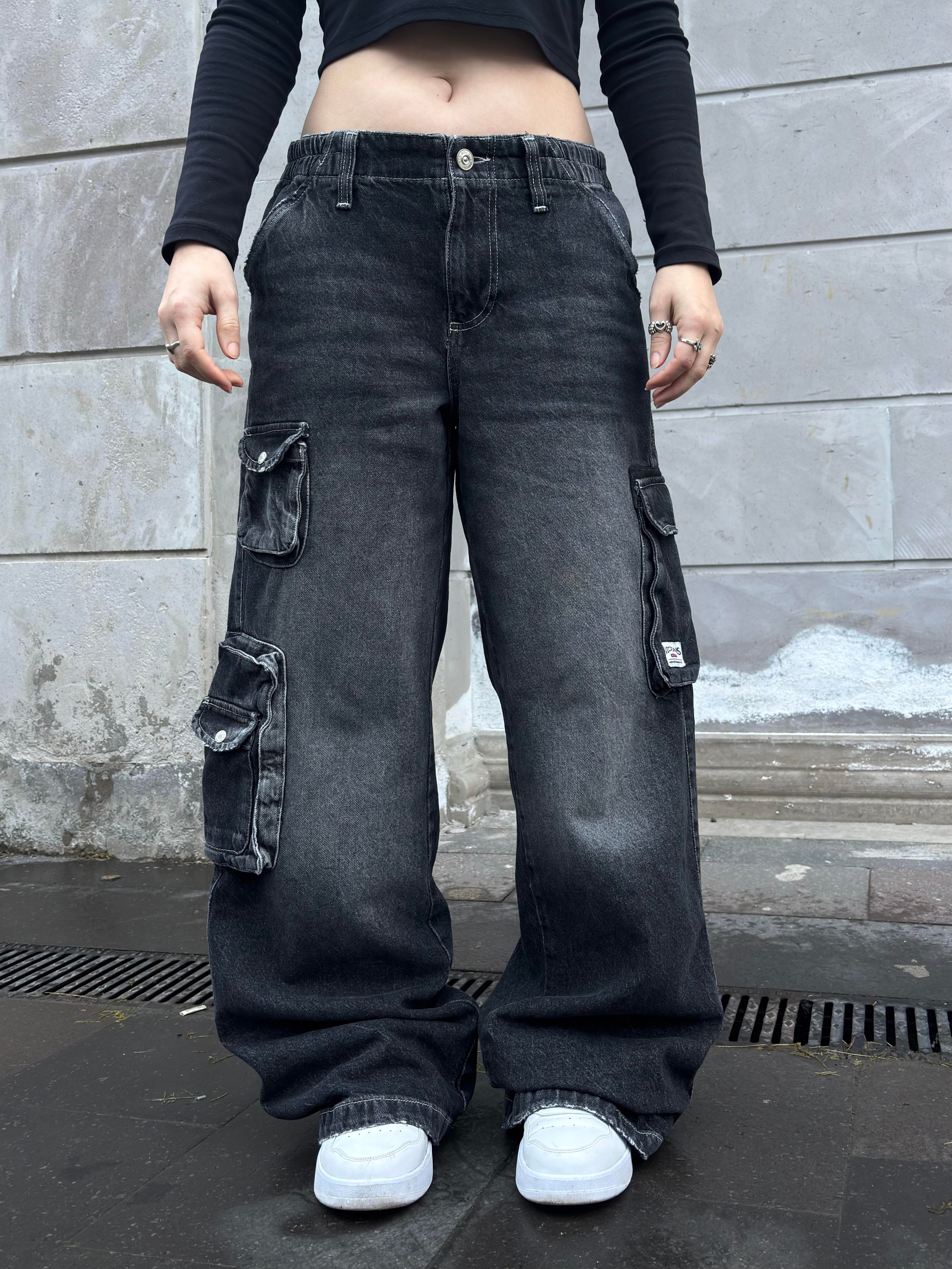 Premium Cyber Y2K Cargo Black Tinted Jeans
