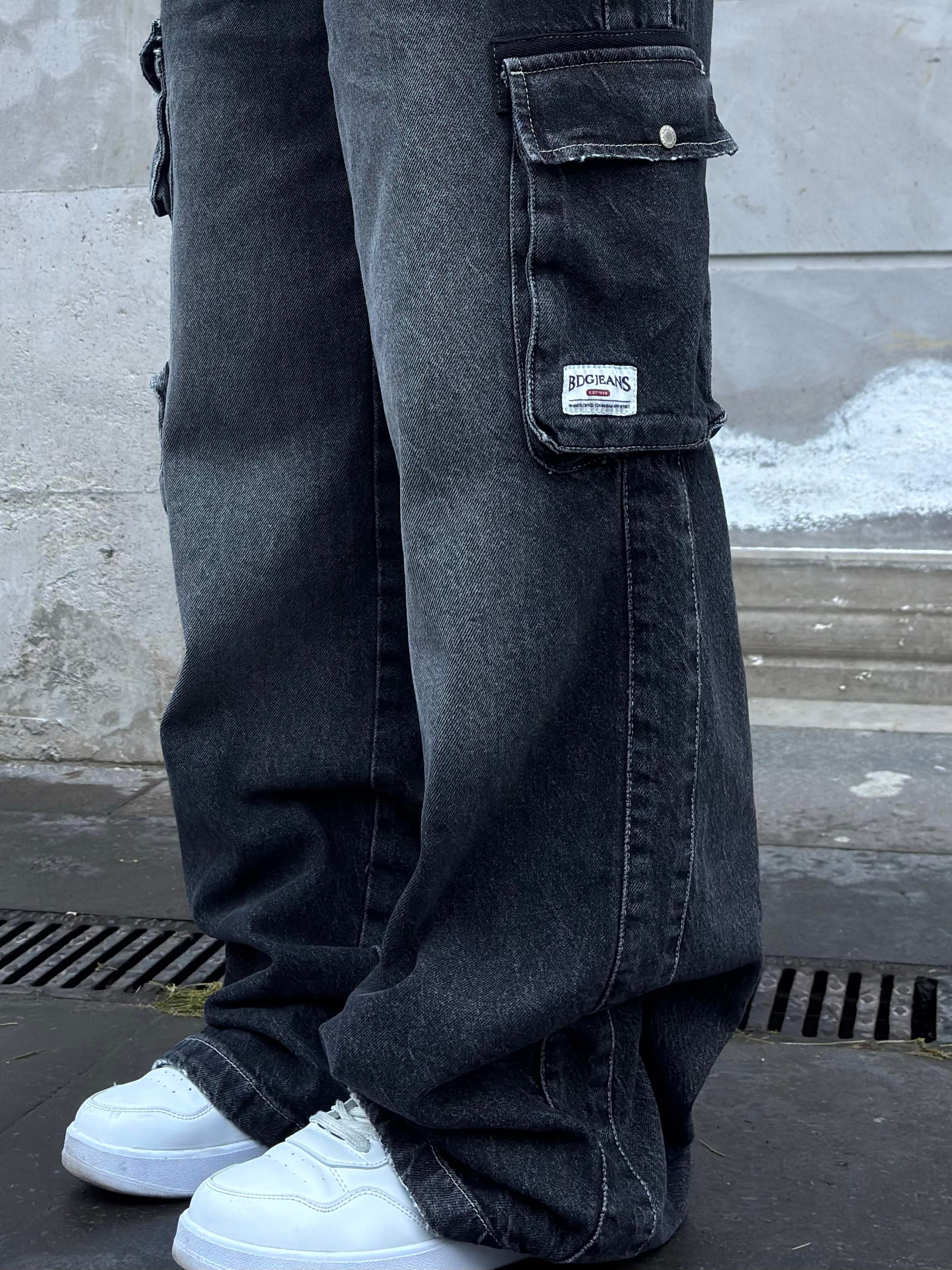 Premium Cyber Y2K Cargo Black Tinted Jeans