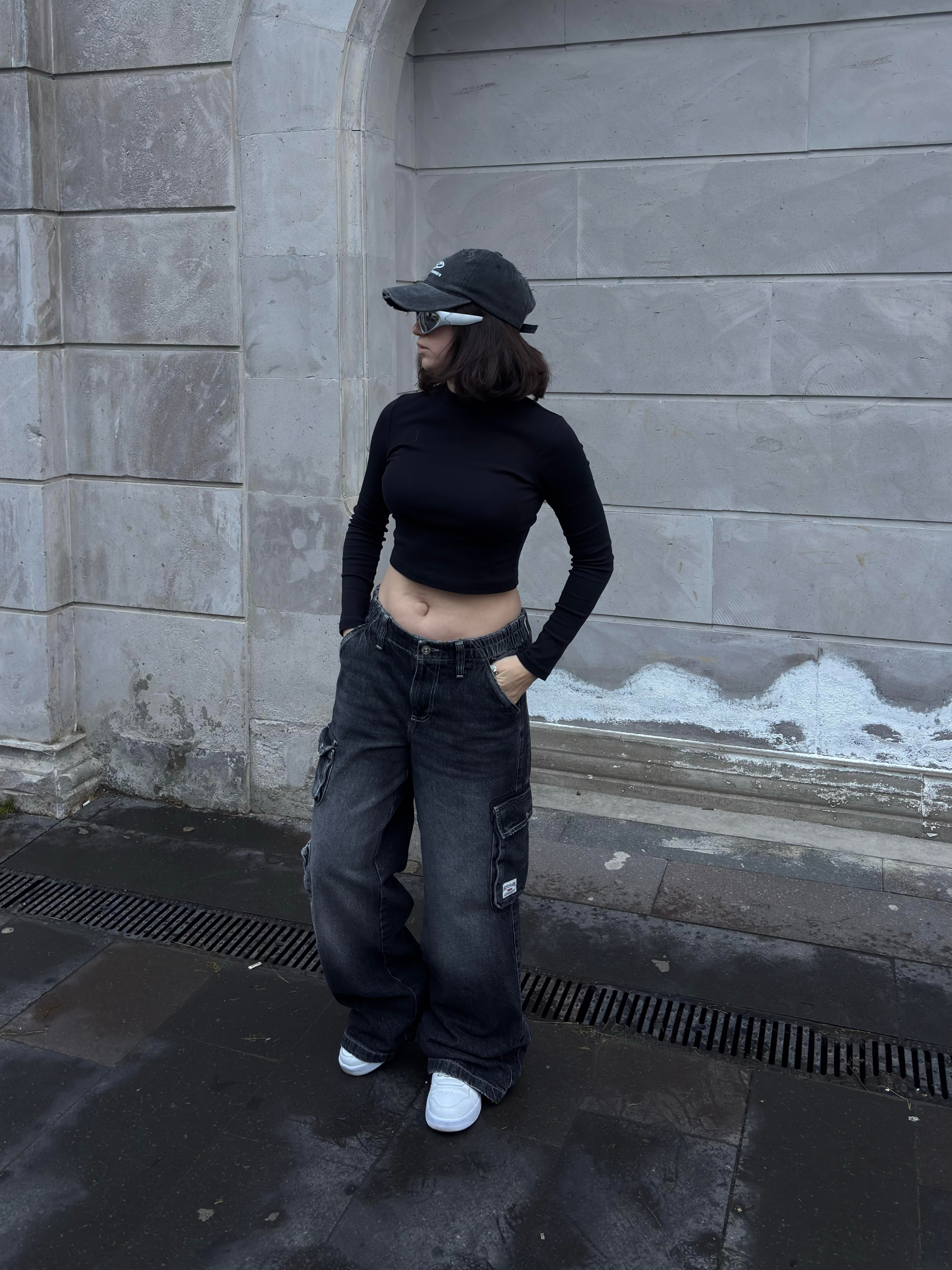 Premium Cyber Y2K Cargo Black Tinted Jeans