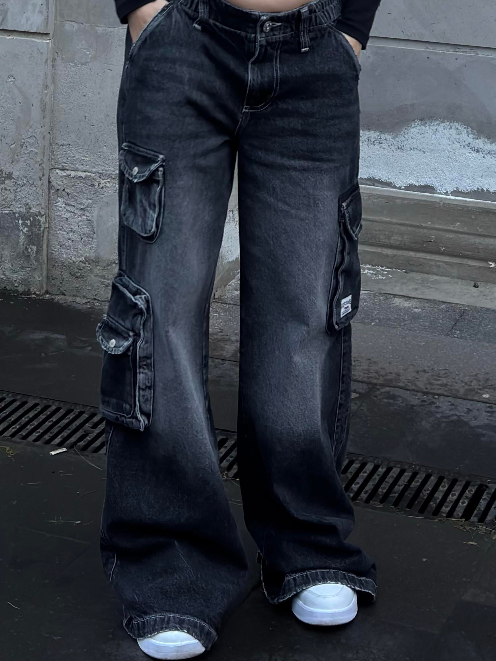 Premium Cyber Y2K Cargo Black Tinted Jeans