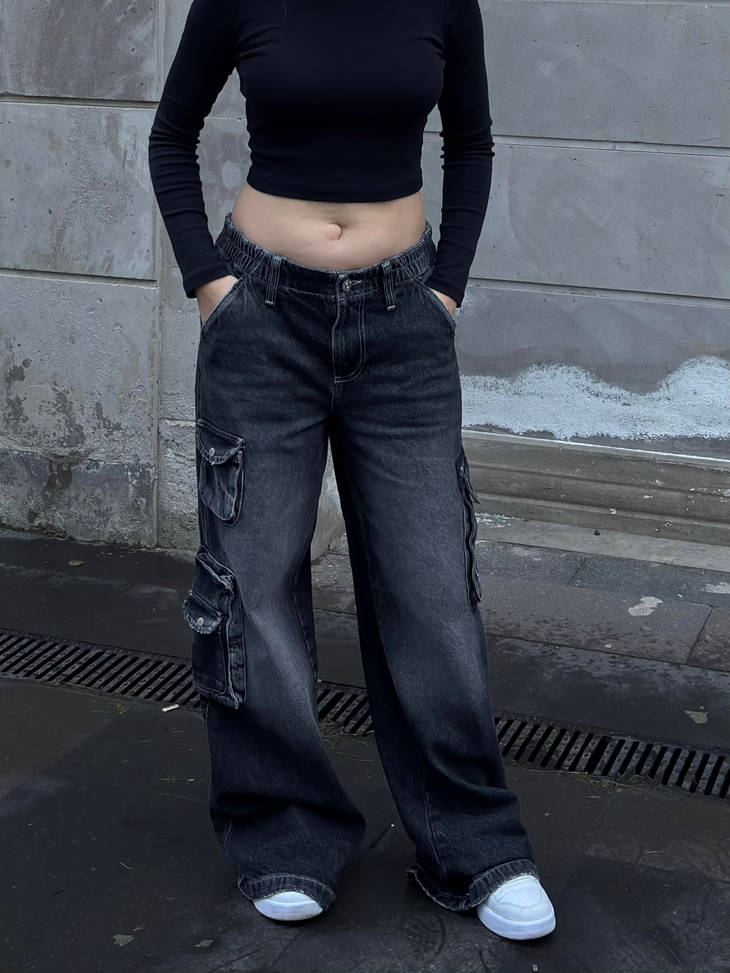 Premium Cyber Y2K Cargo Black Tinted Jeans