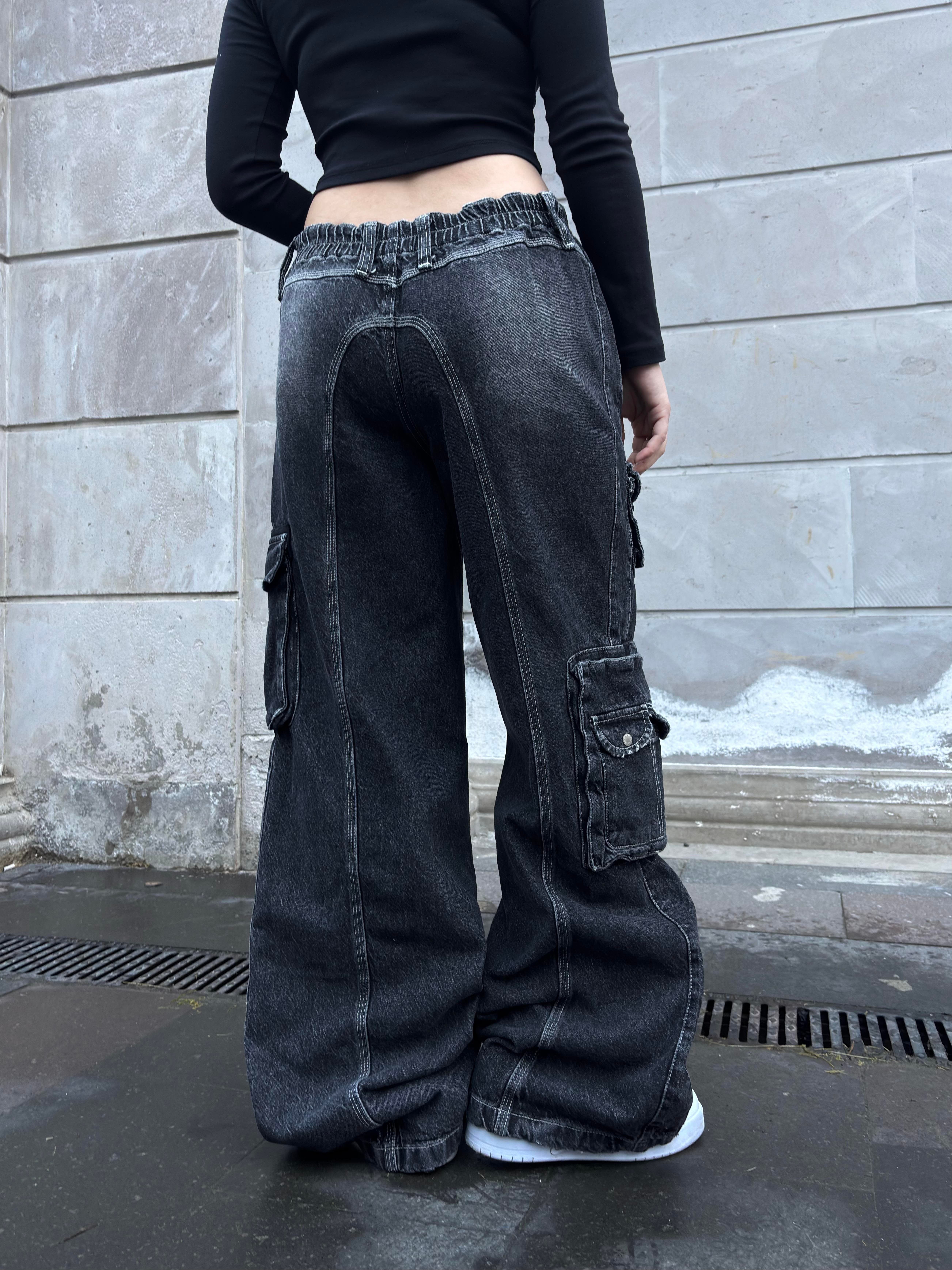Premium Cyber Y2K Cargo Black Tinted Jeans