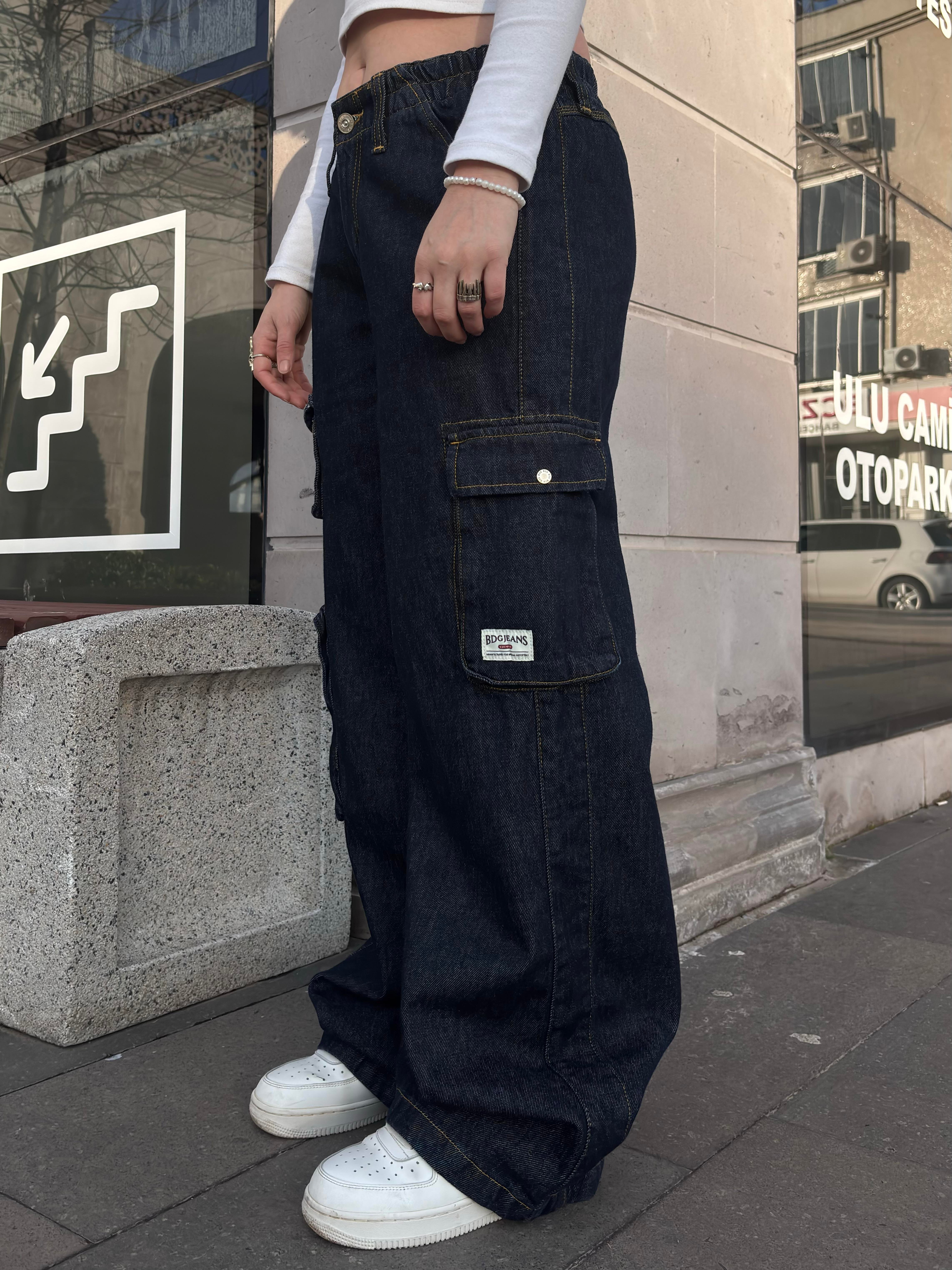 Premium Cyber Y2K Cargo Navy Tinted Jeans