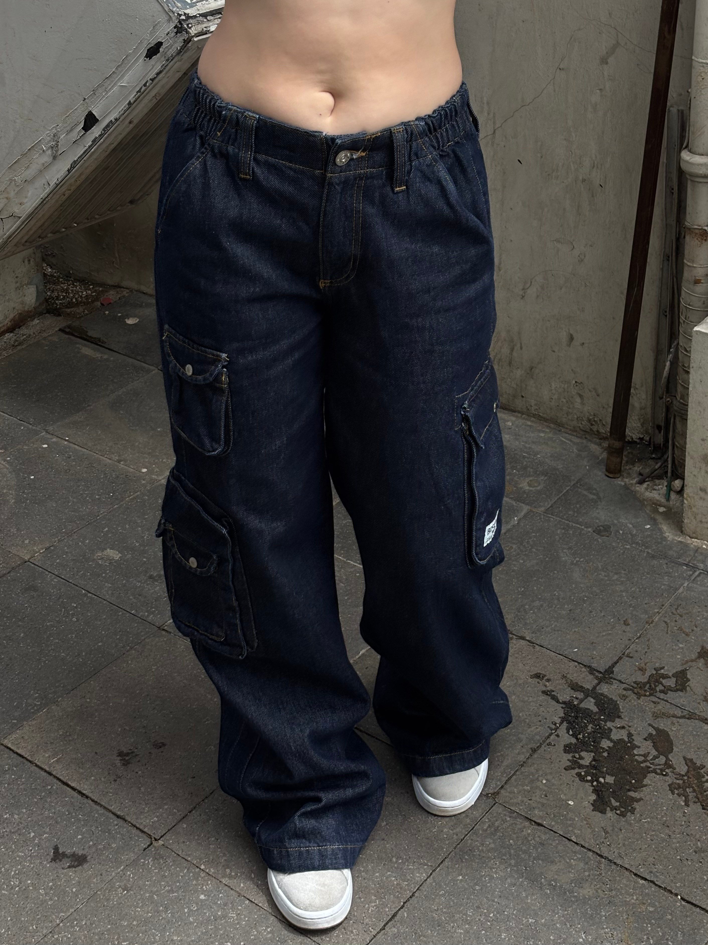 Premium Cyber Y2K Cargo Navy Tinted Jeans