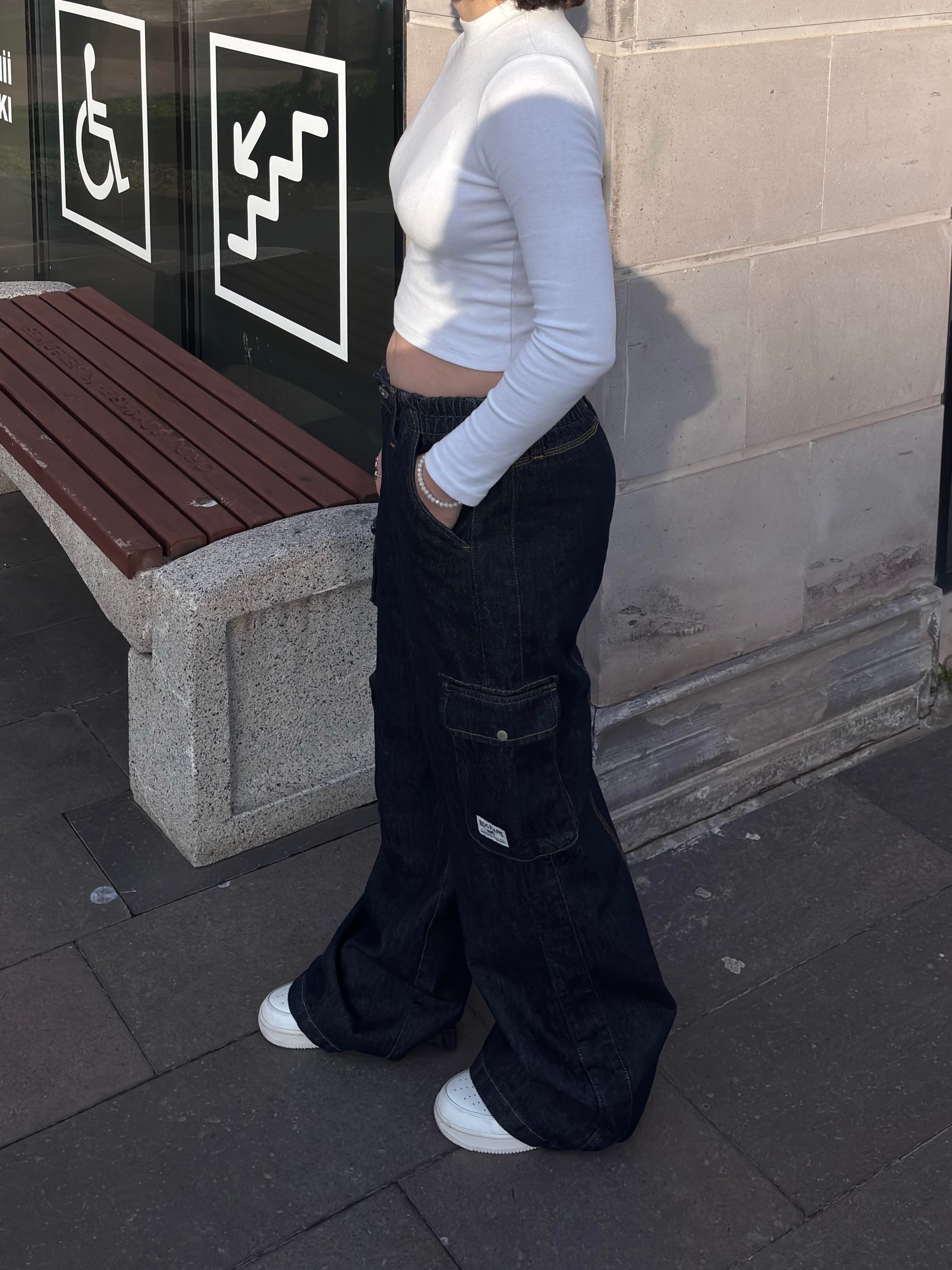 Premium Cyber Y2K Cargo Navy Tinted Jeans