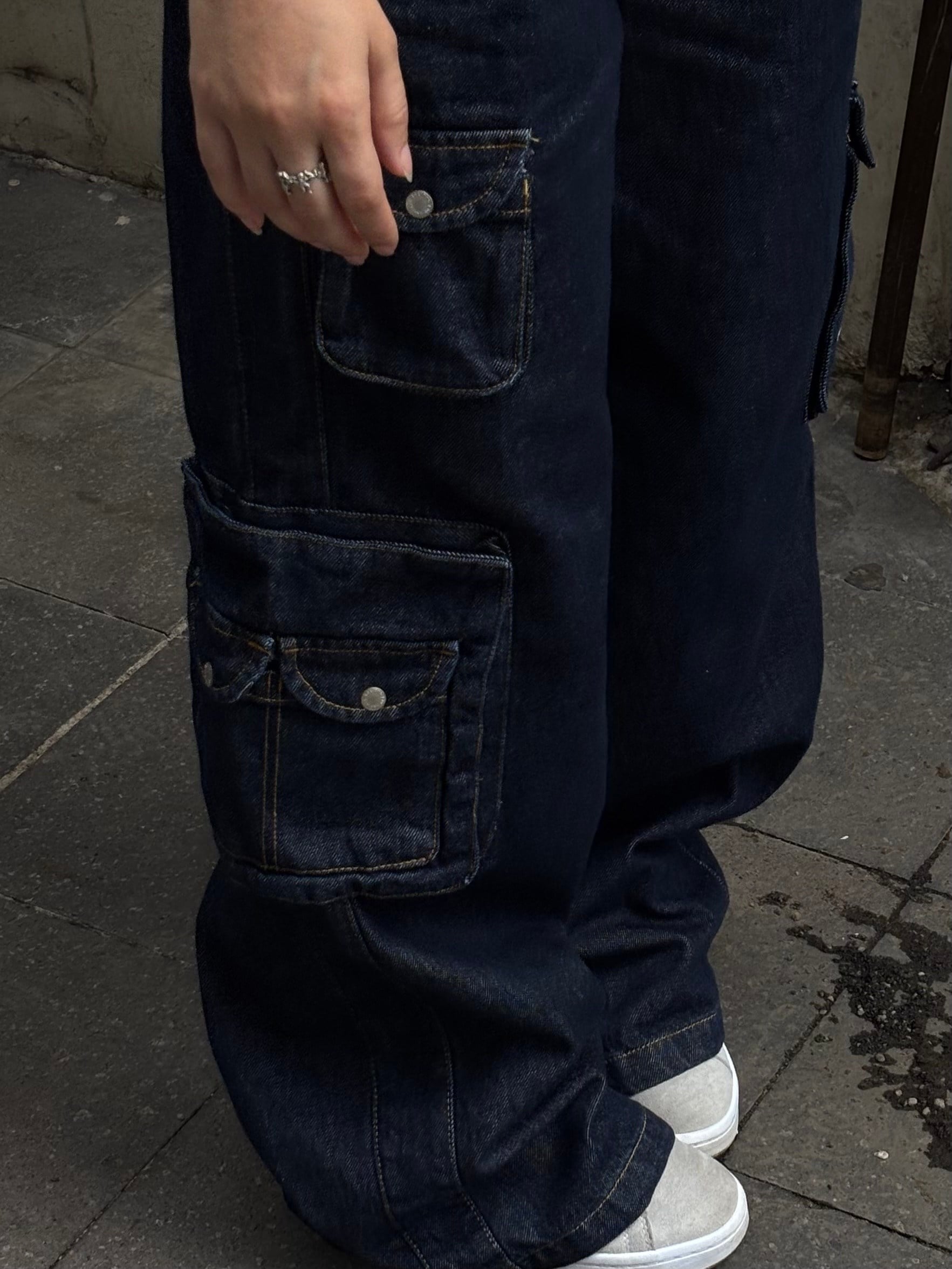 Premium Cyber Y2K Cargo Navy Tinted Jeans