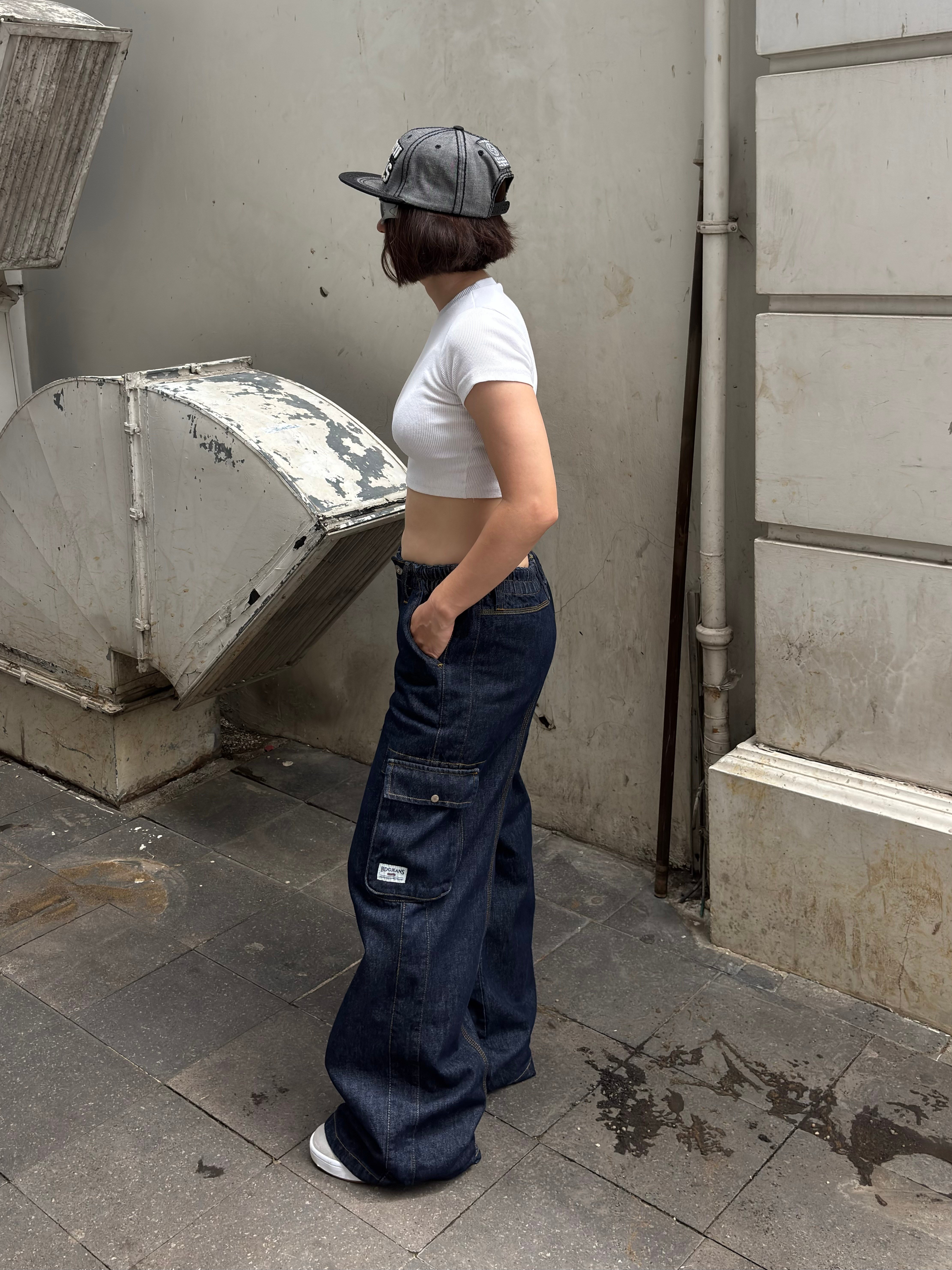 Premium Cyber Y2K Cargo Navy Tinted Jeans