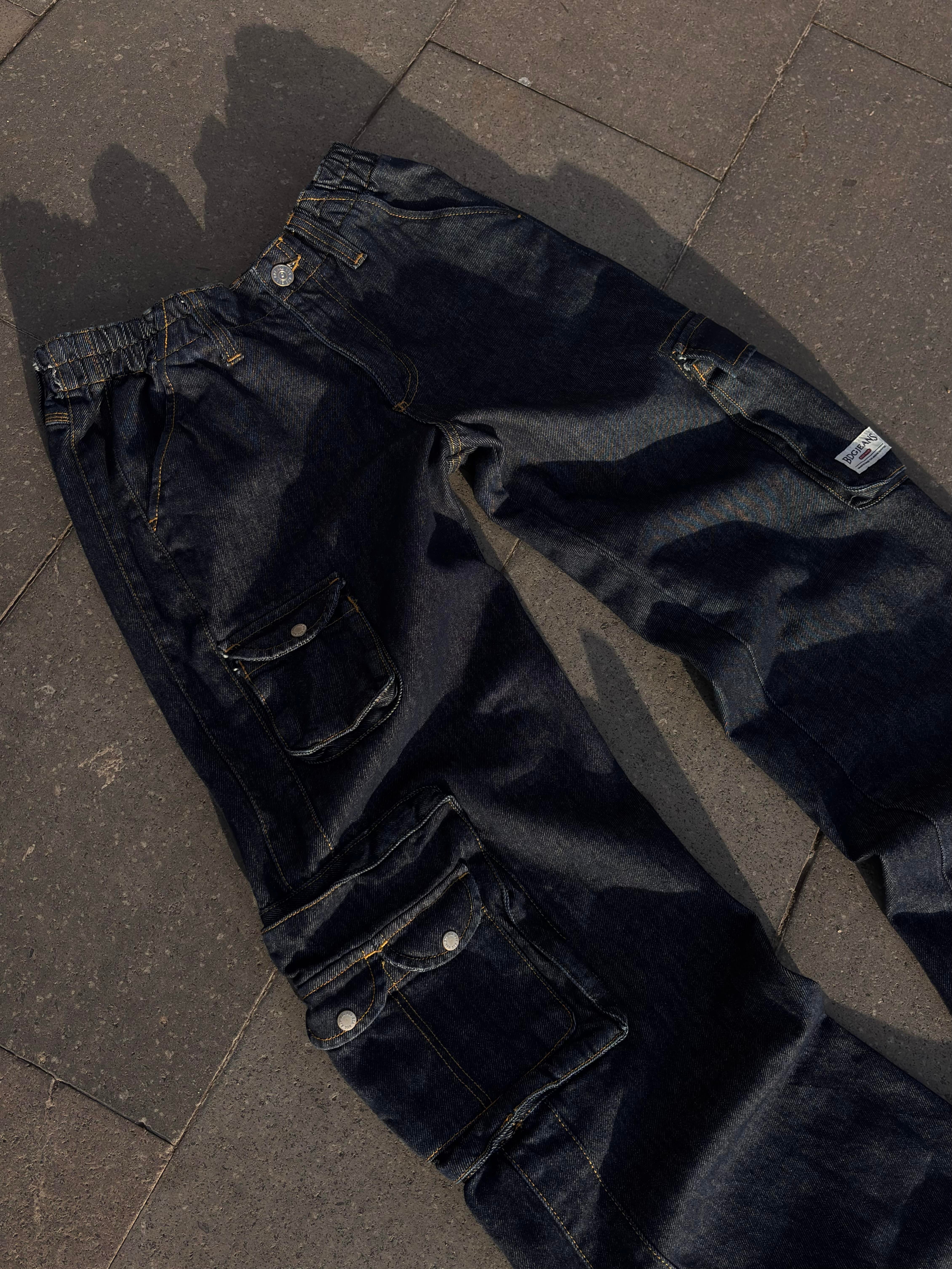 Premium Cyber Y2K Cargo Navy Tinted Jeans
