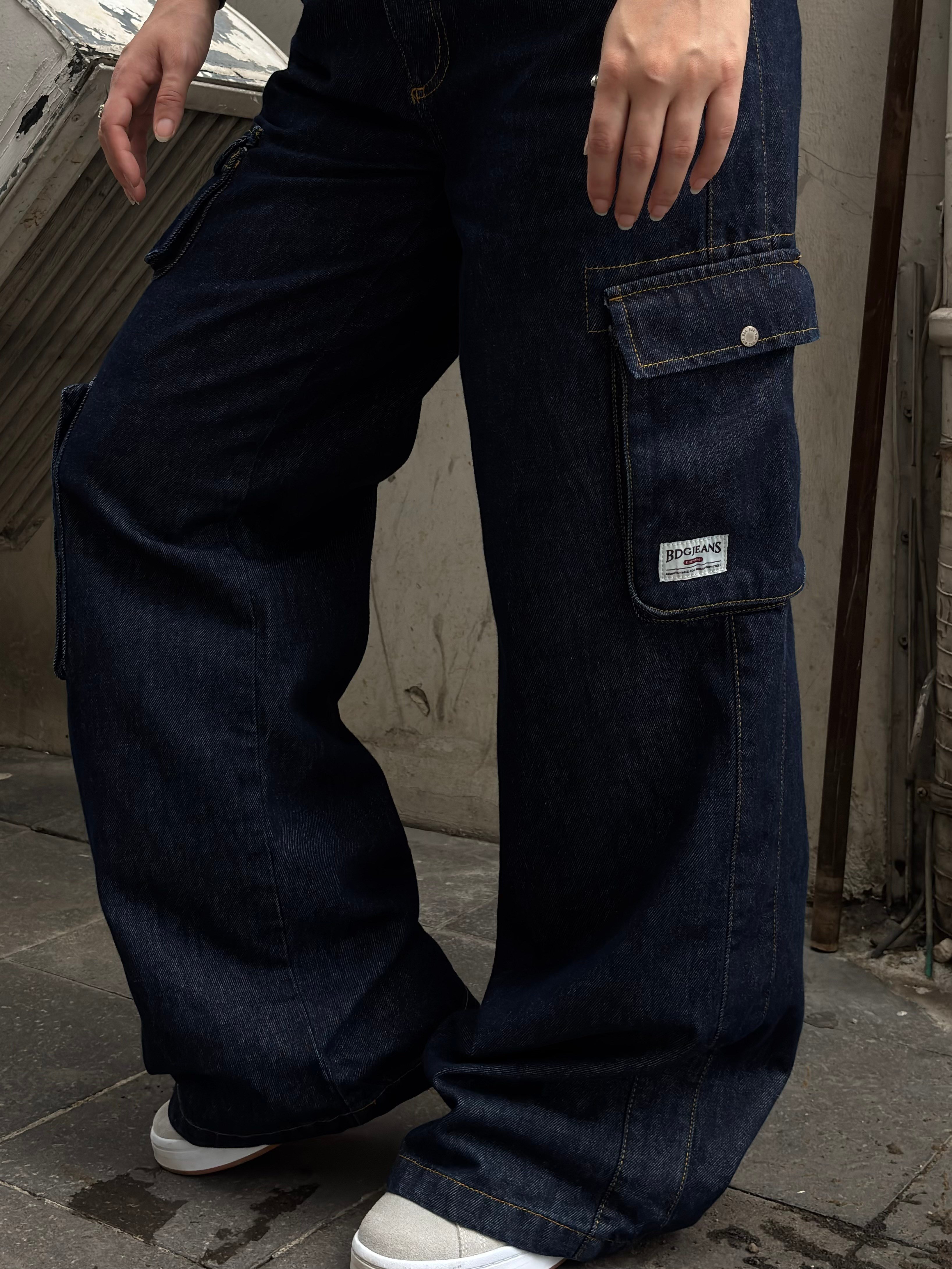 Premium Cyber Y2K Cargo Navy Tinted Jeans