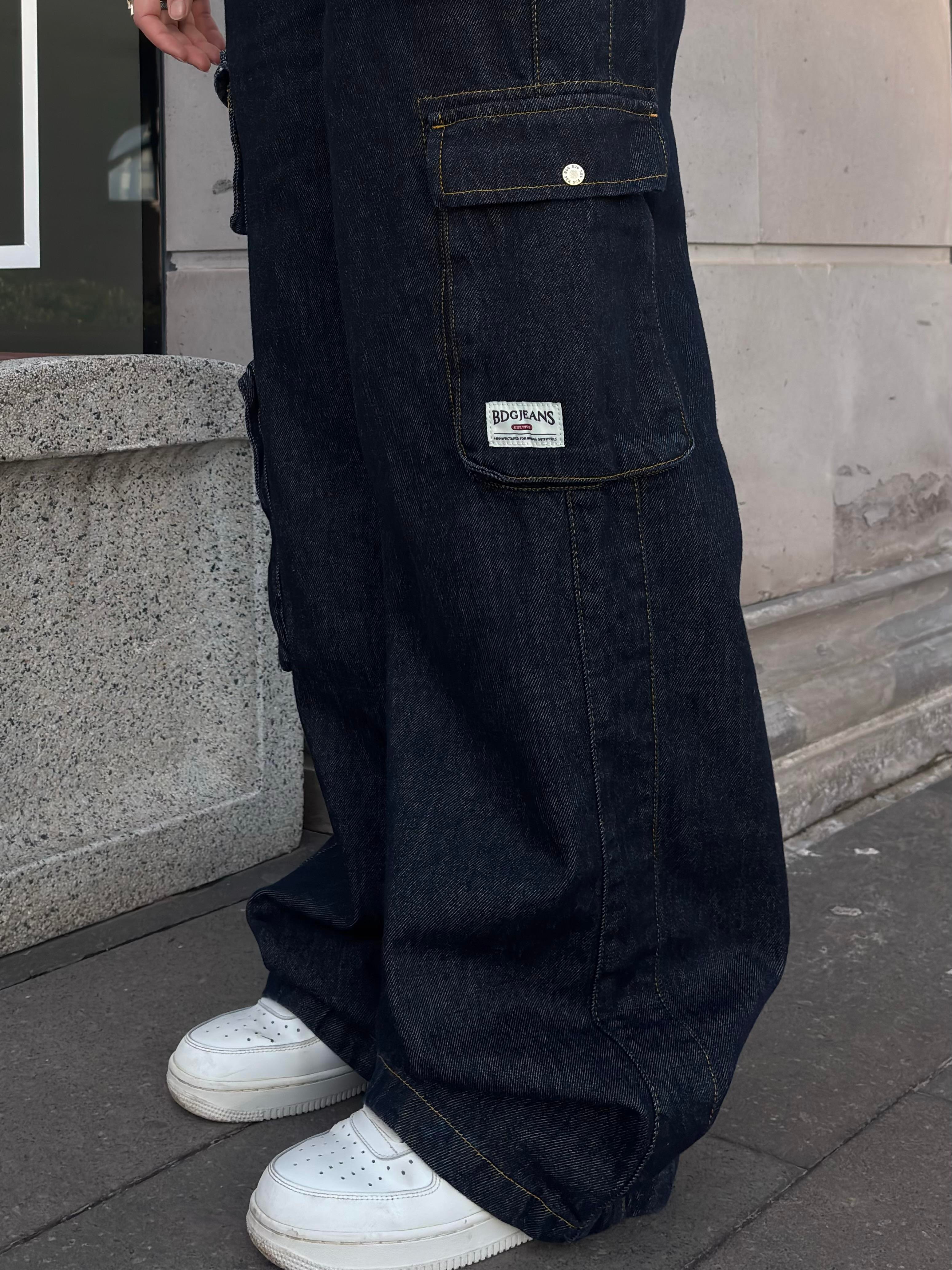 Premium Cyber Y2K Cargo Navy Tinted Jeans
