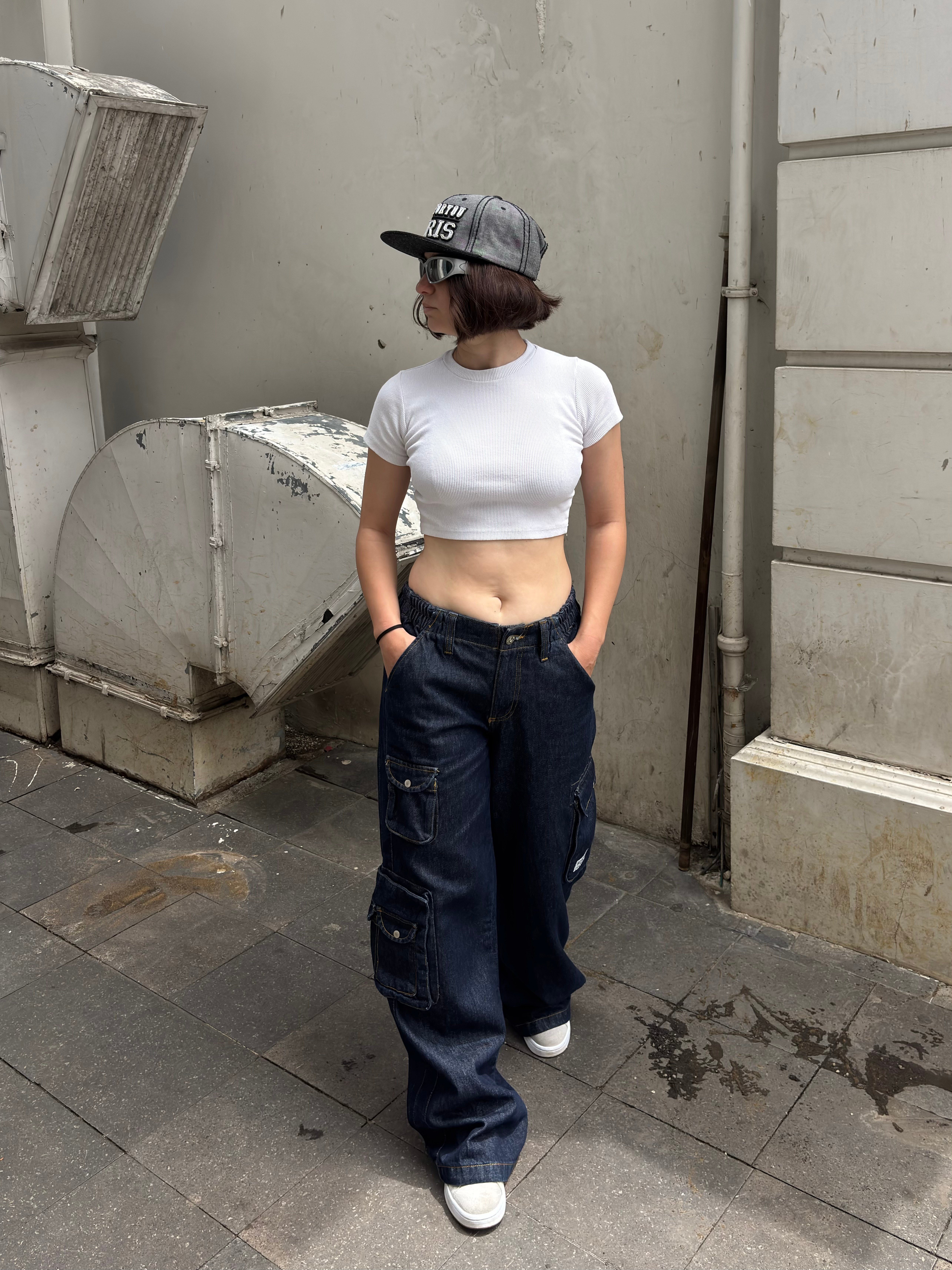 Premium Cyber Y2K Cargo Navy Tinted Jeans