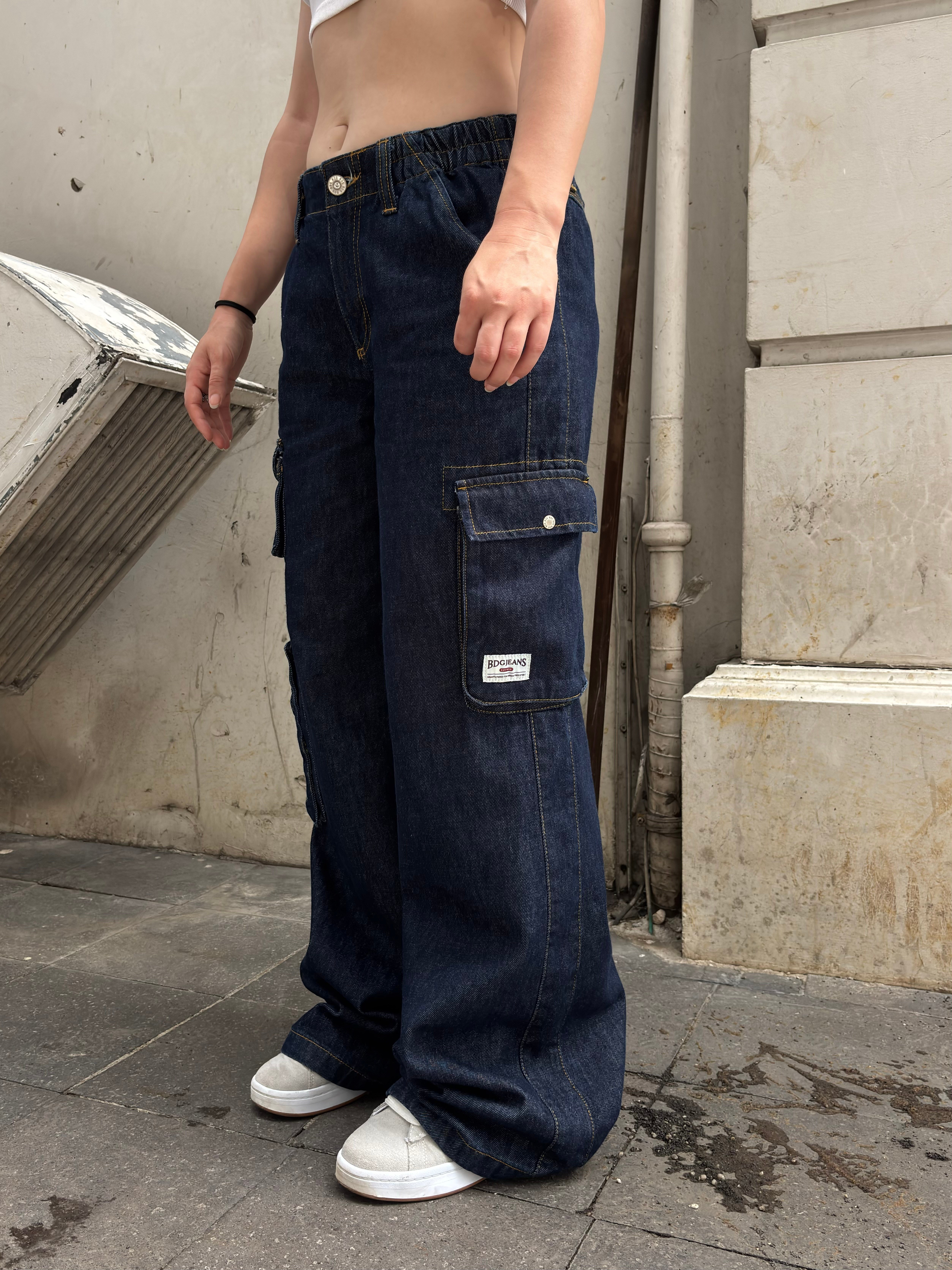 Premium Cyber Y2K Cargo Navy Tinted Jeans