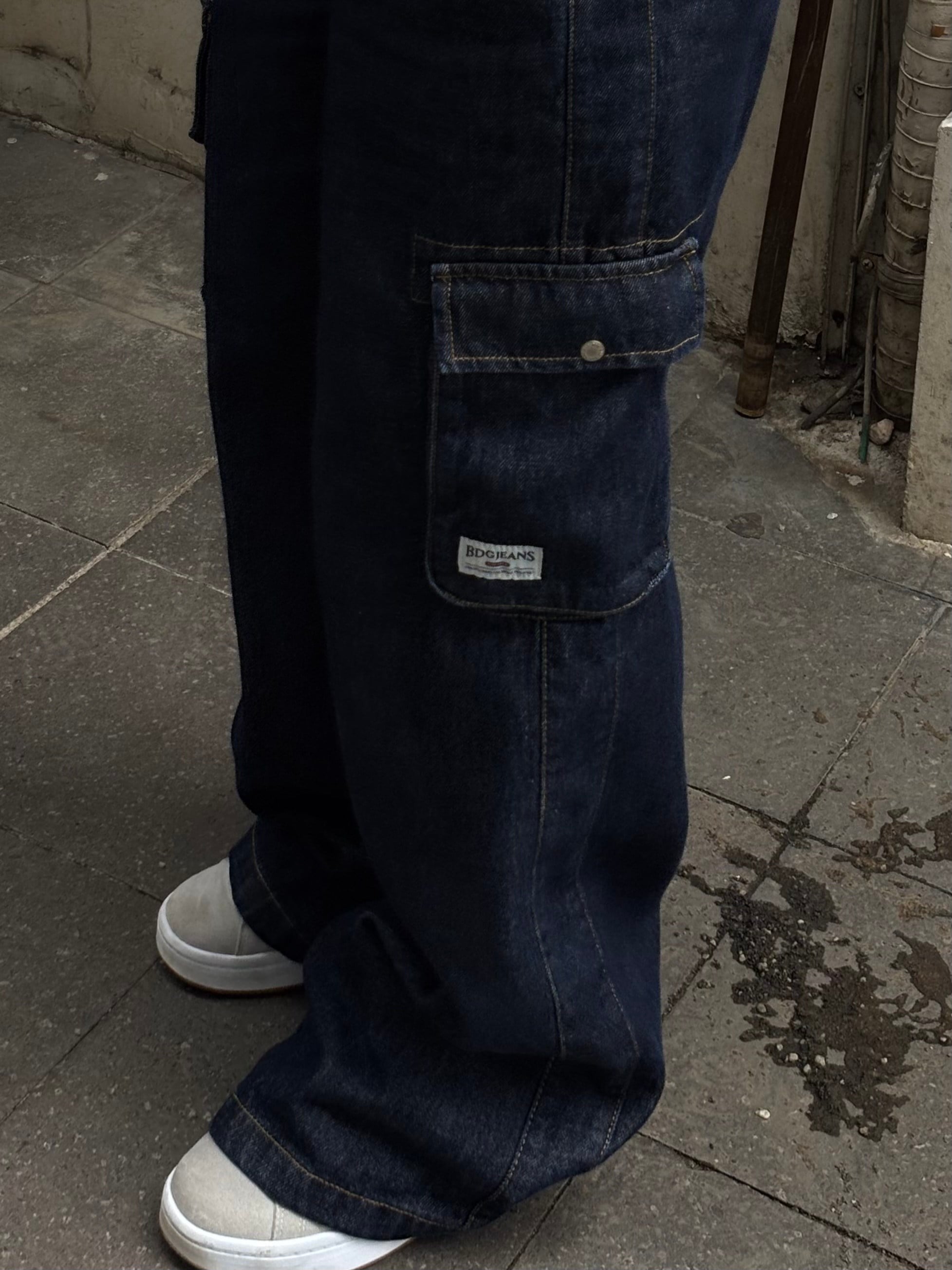 Premium Cyber Y2K Cargo Navy Tinted Jeans