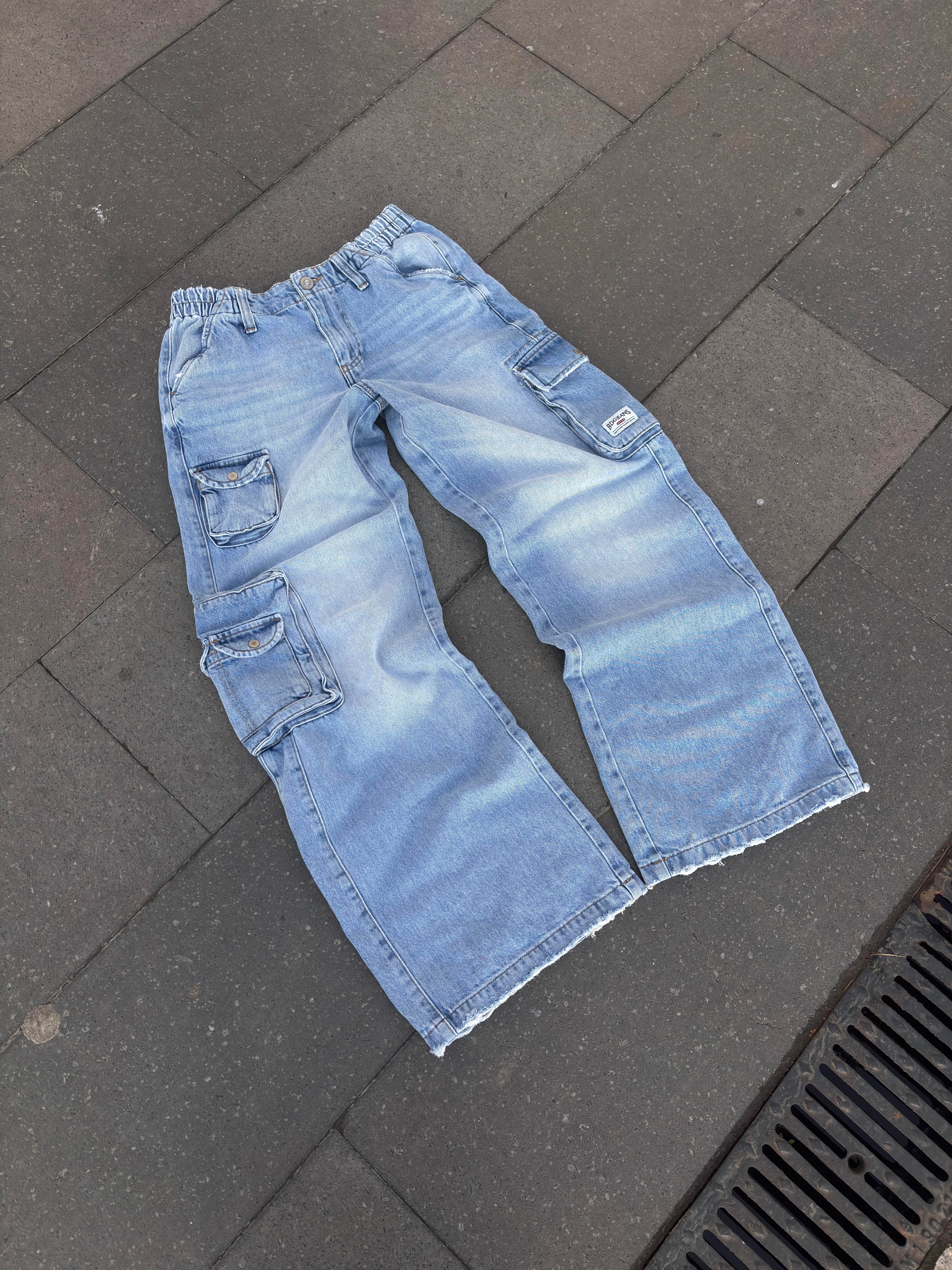 Premium Cyber Y2K Cargo Stone Tinted Blue Jeans