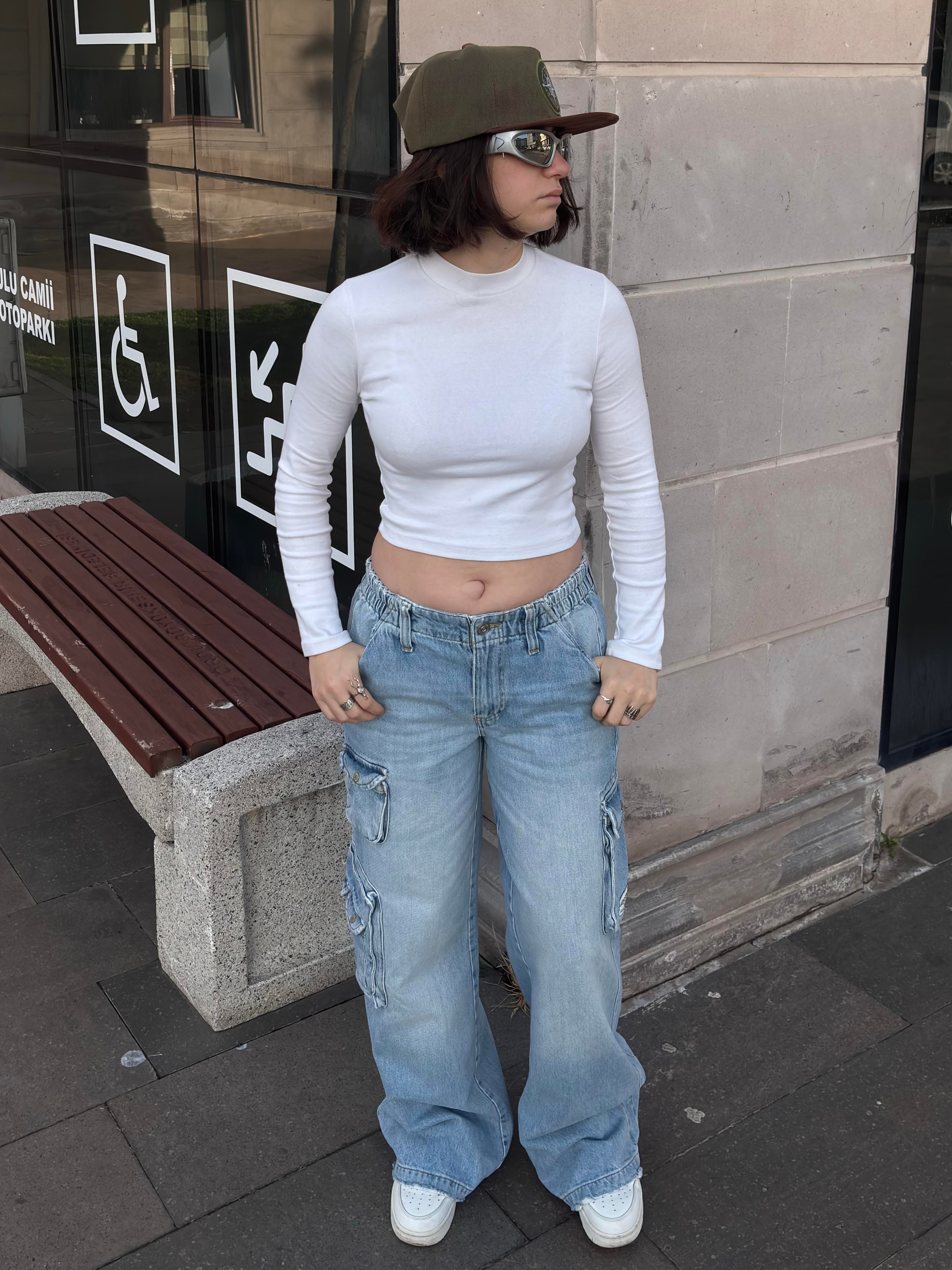 Premium Cyber Y2K Cargo Stone Tinted Blue Jeans