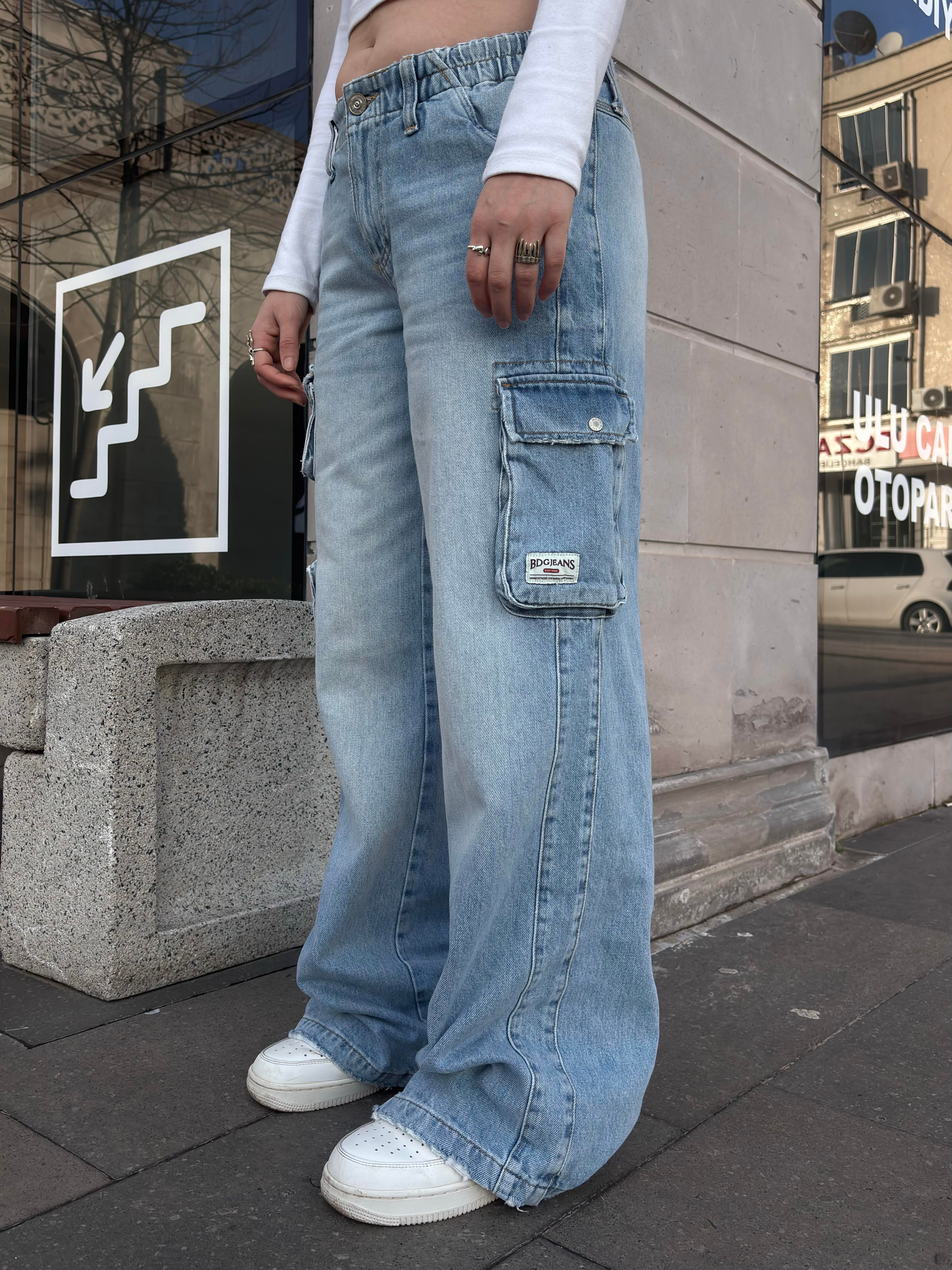 Premium Cyber Y2K Cargo Stone Tinted Blue Jeans