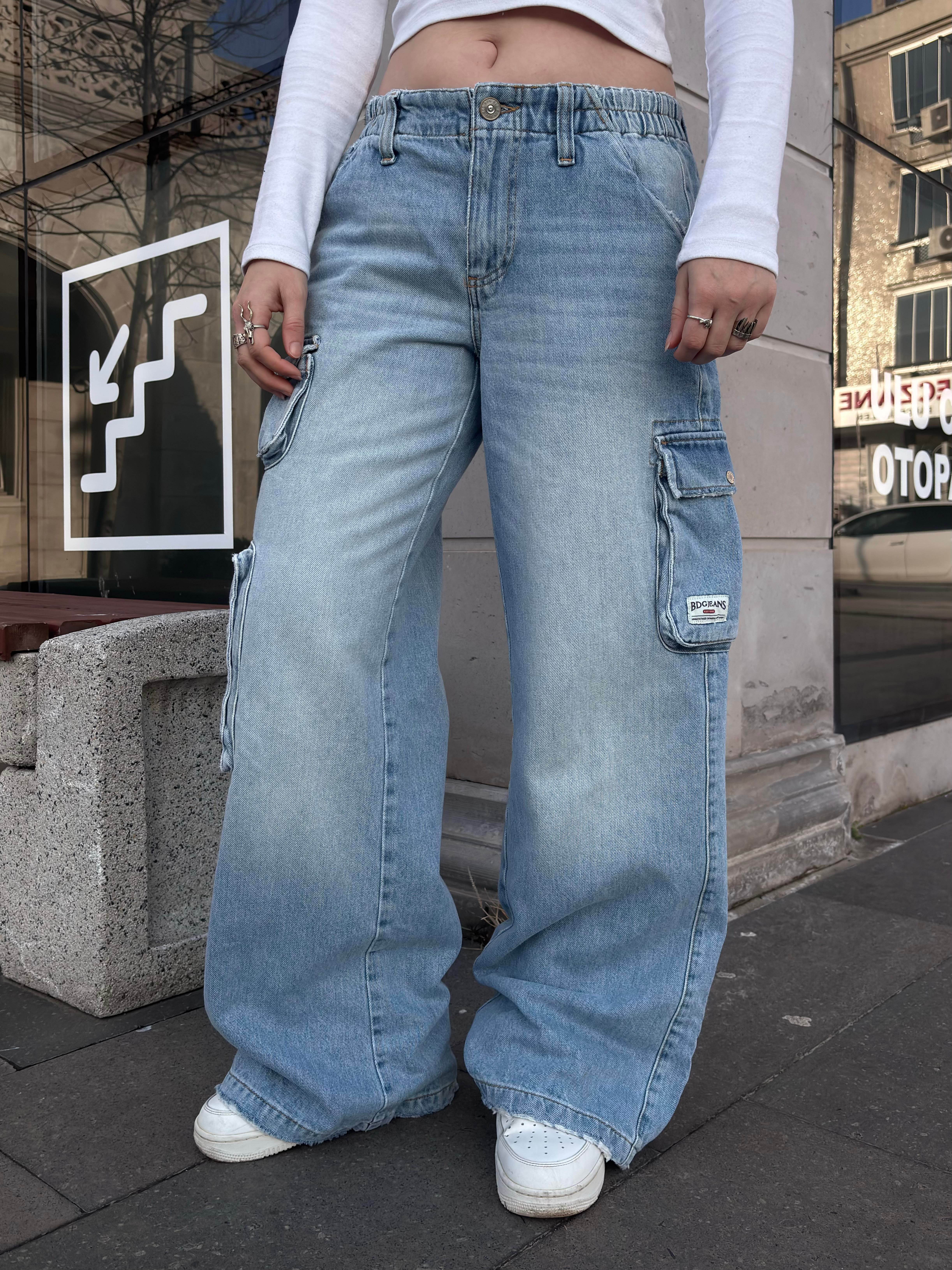 Premium Cyber Y2K Cargo Stone Tinted Blue Jeans