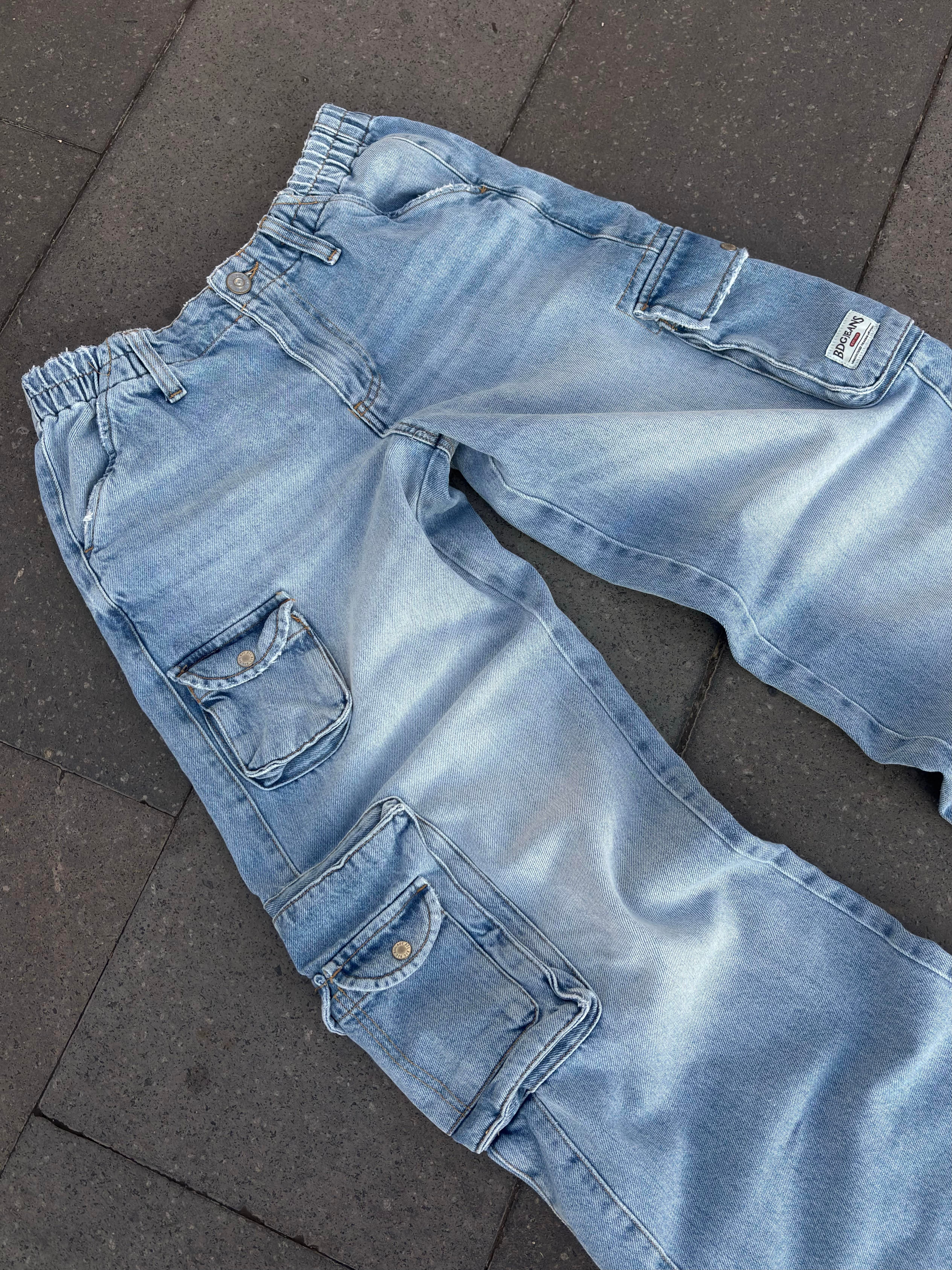 Premium Cyber Y2K Cargo Stone Tinted Blue Jeans