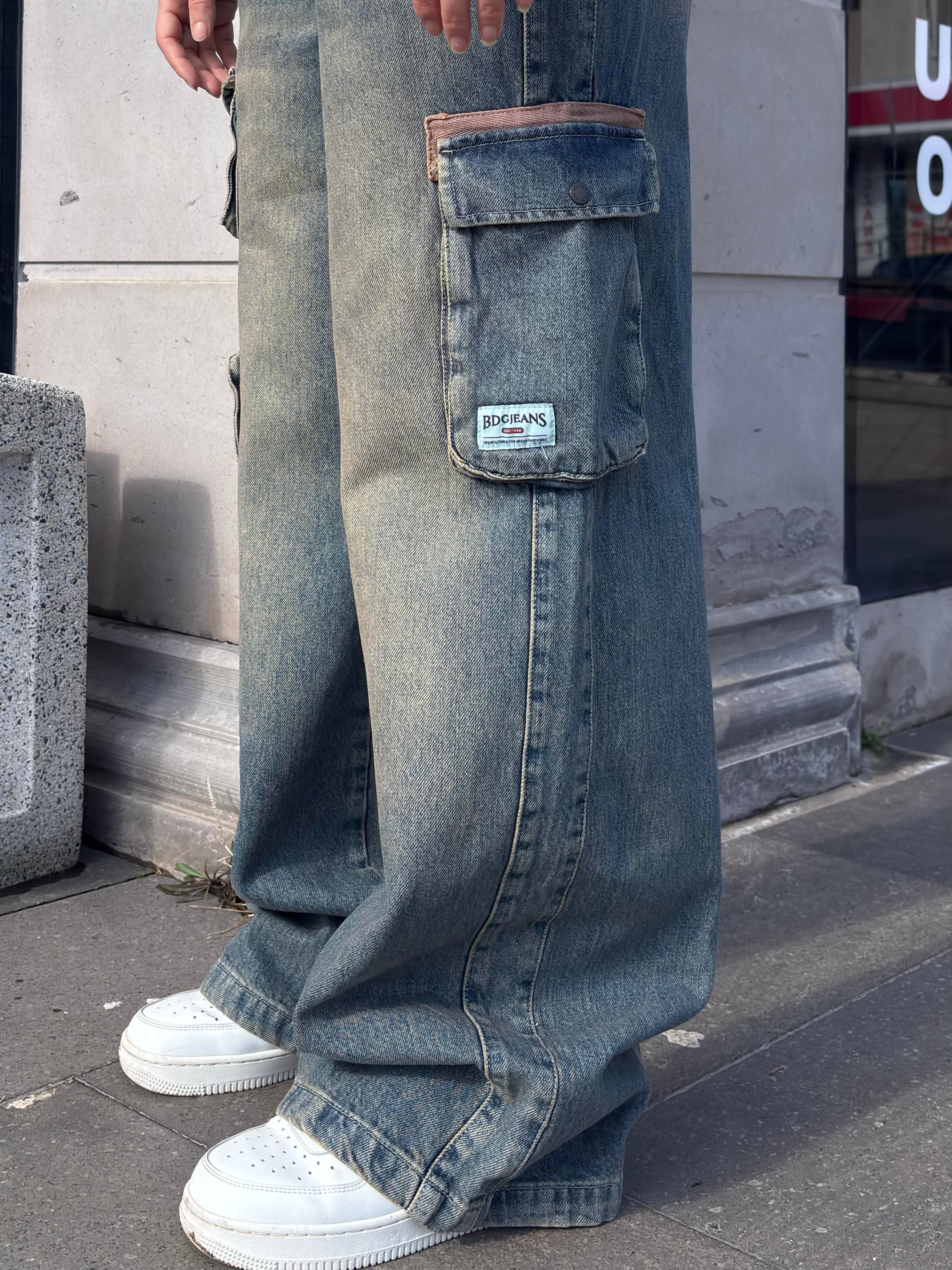 Premium Cyber Y2K Cargo Stone Tinted Jeans