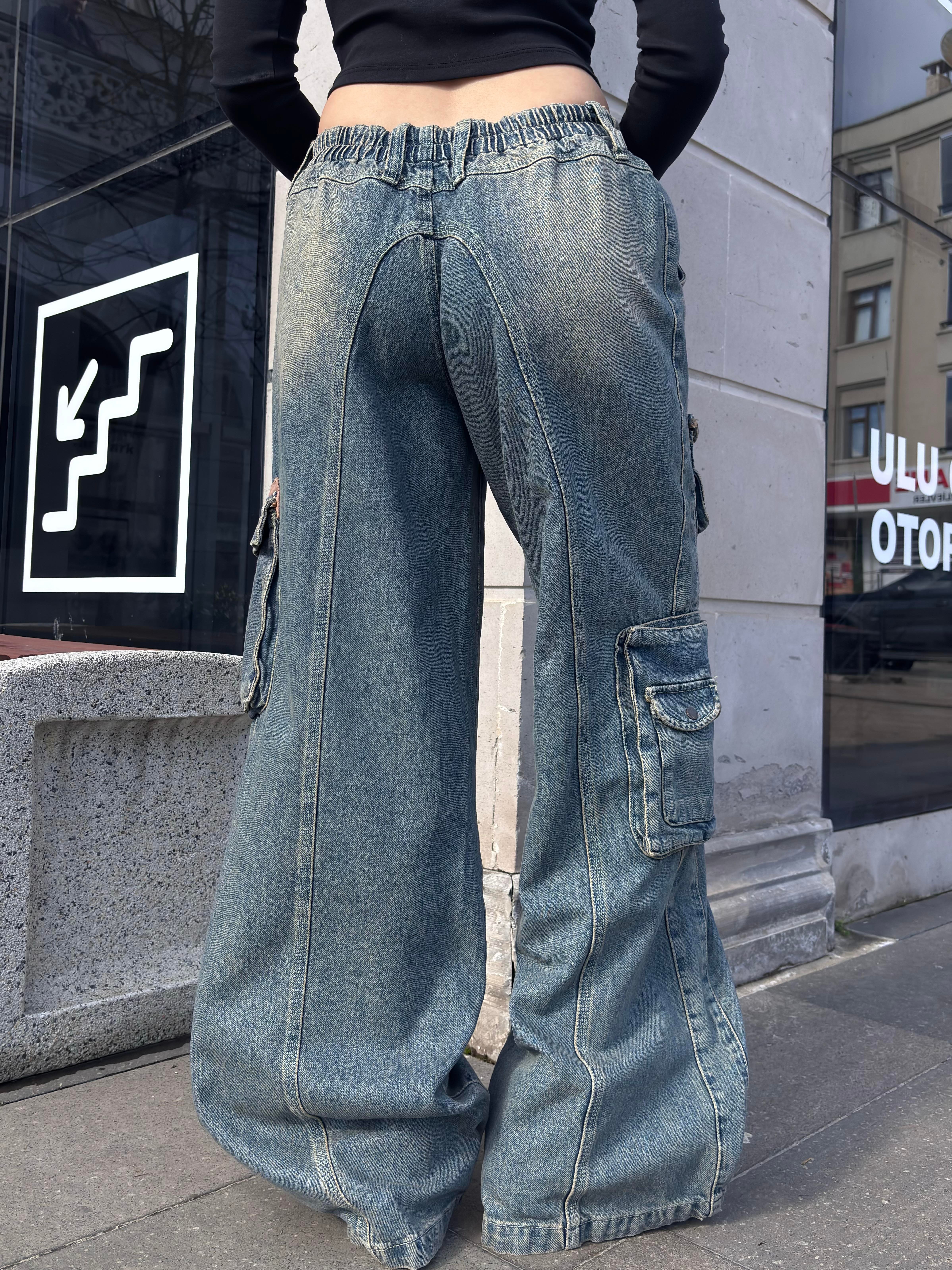 Premium Cyber Y2K Cargo Stone Tinted Jeans