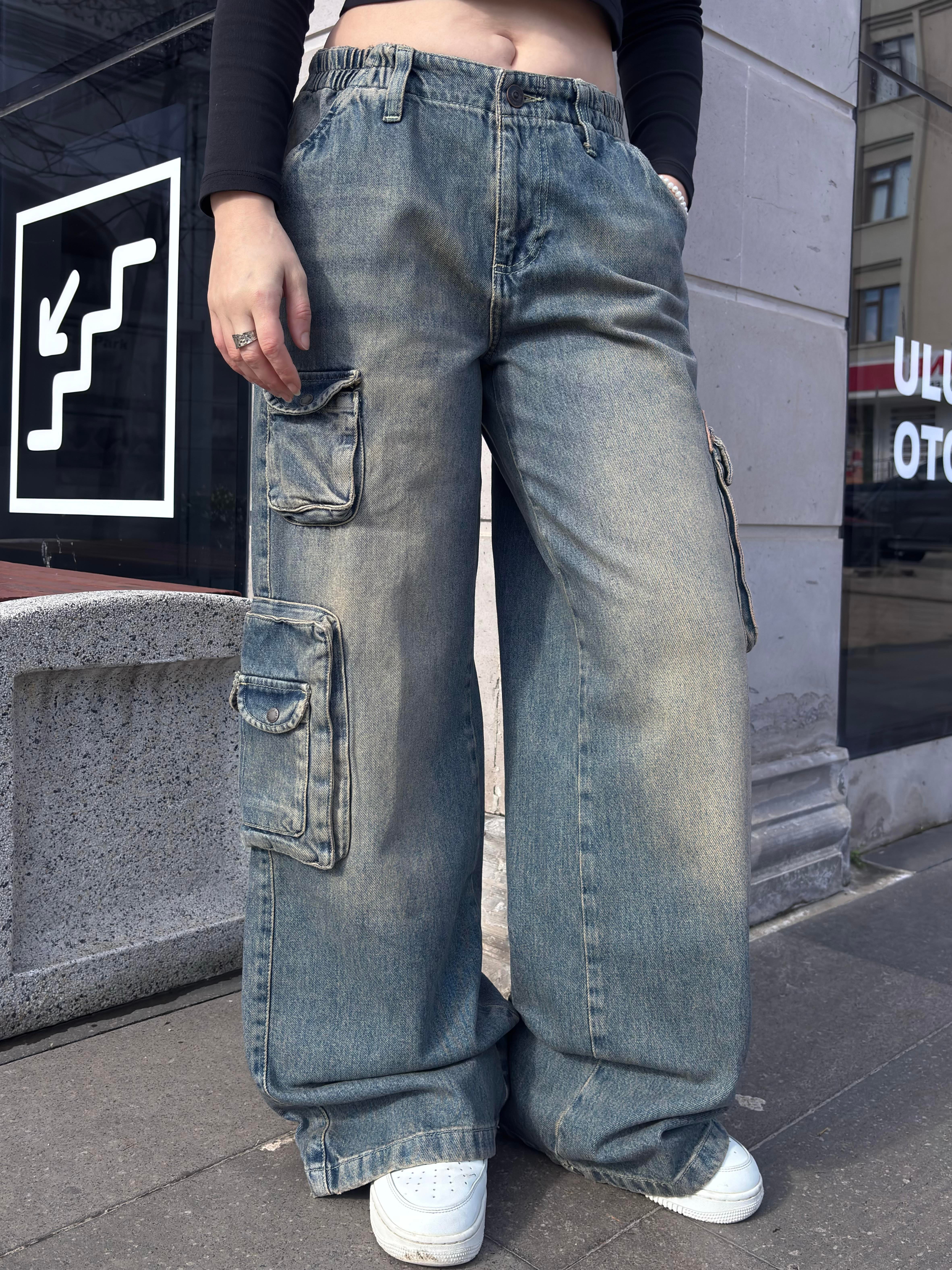 Premium Cyber Y2K Cargo Stone Tinted Jeans