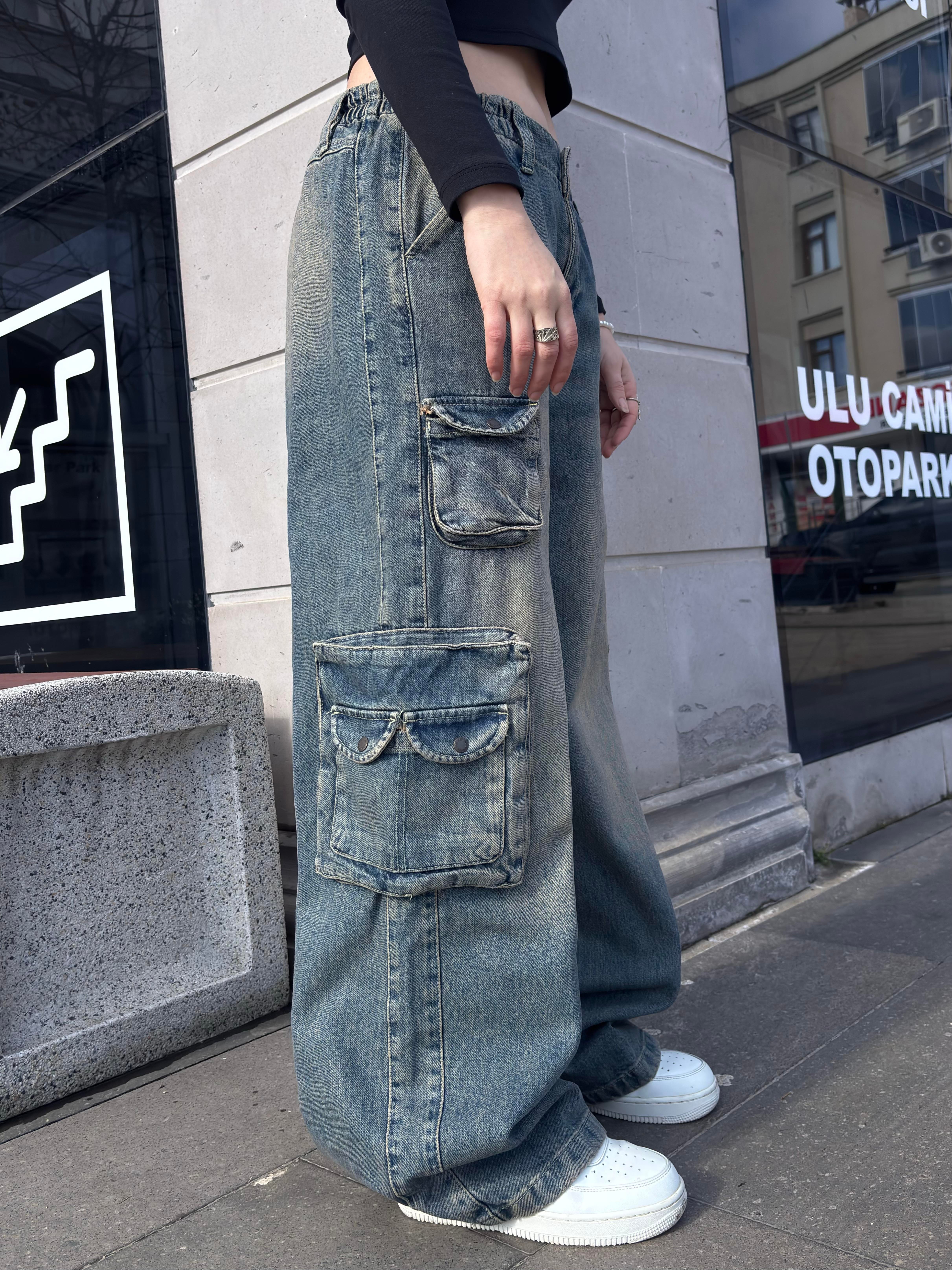 Premium Cyber Y2K Cargo Stone Tinted Jeans