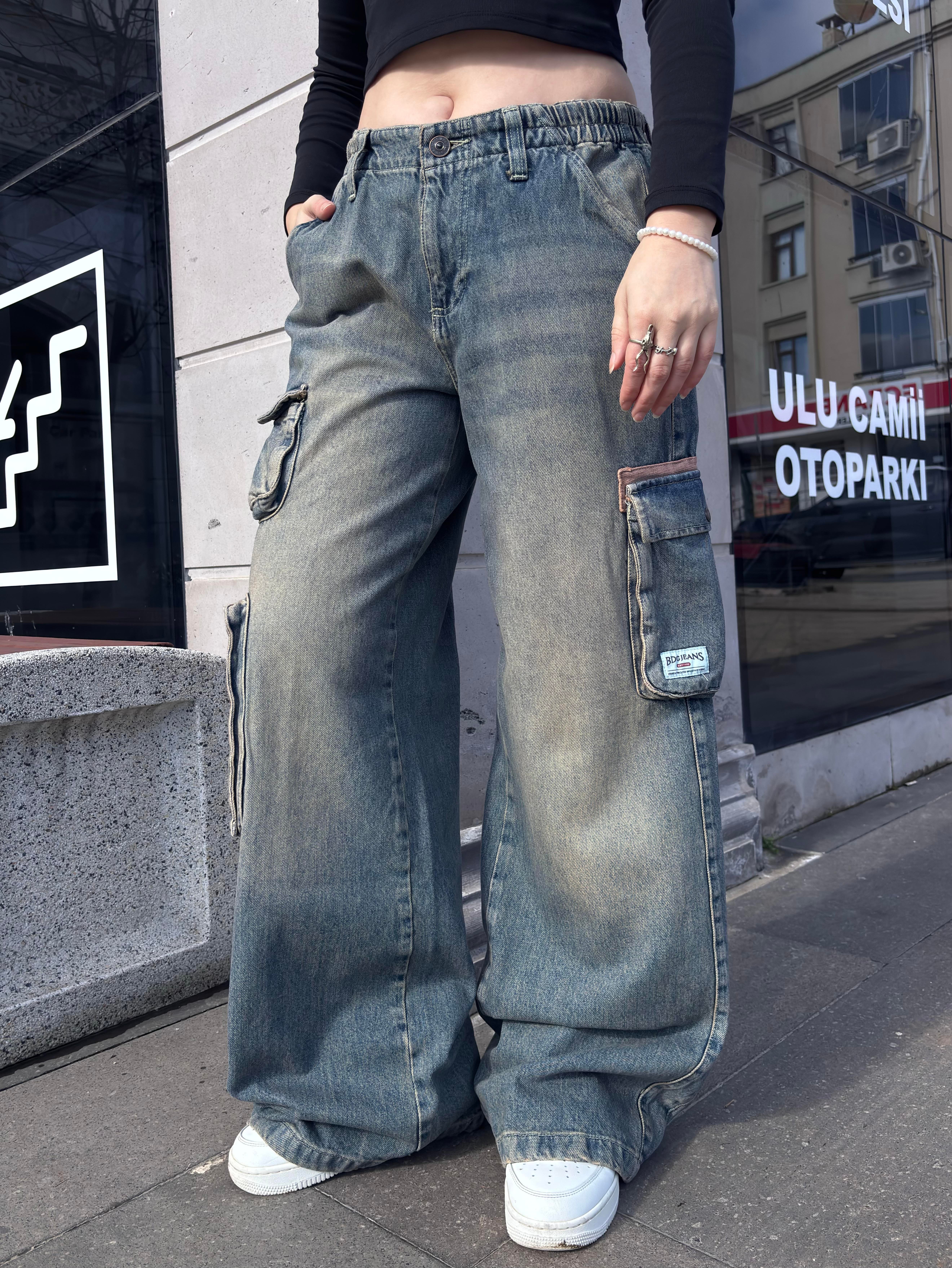 Premium Cyber Y2K Cargo Stone Tinted Jeans