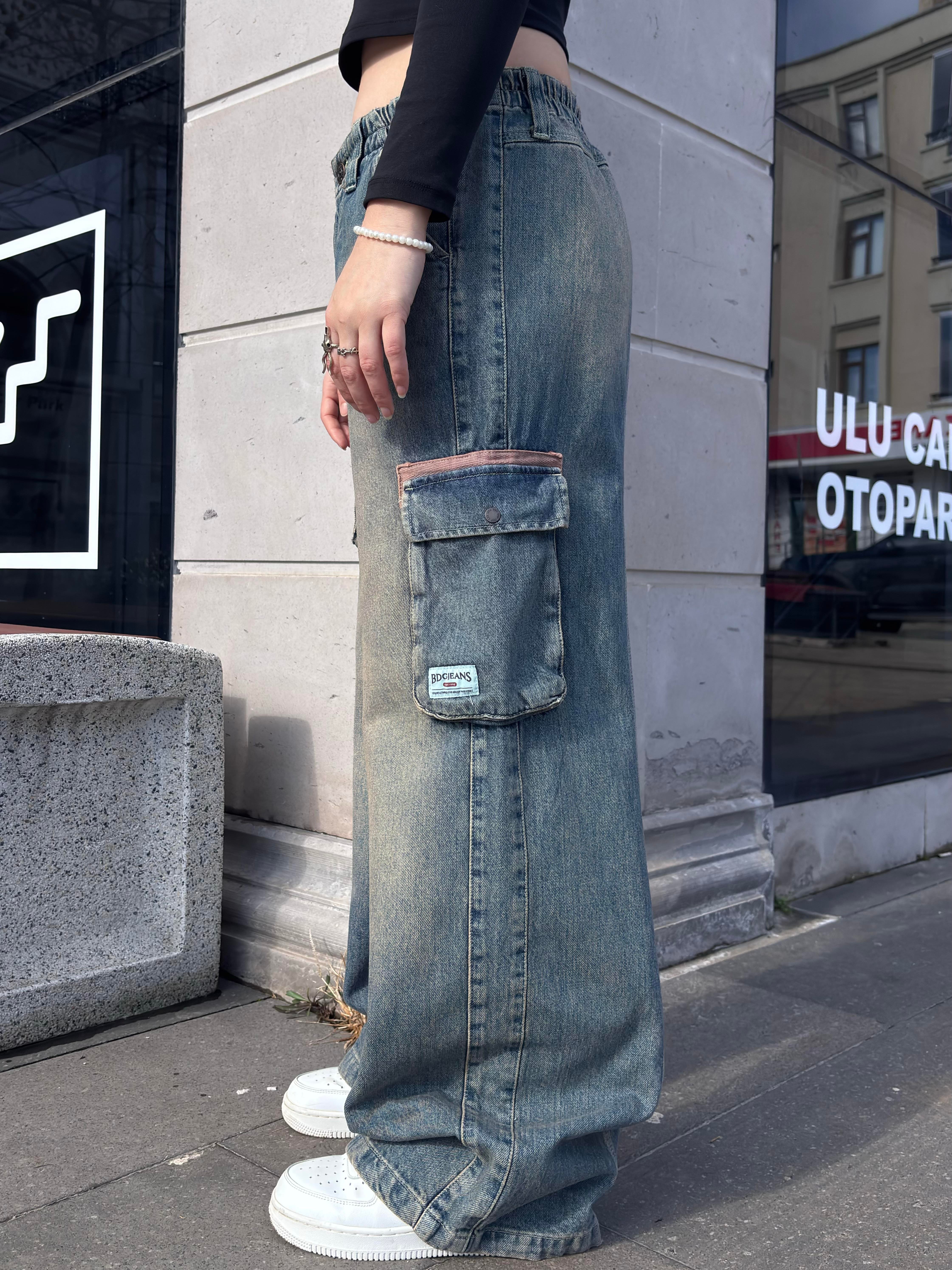 Premium Cyber Y2K Cargo Stone Tinted Jeans
