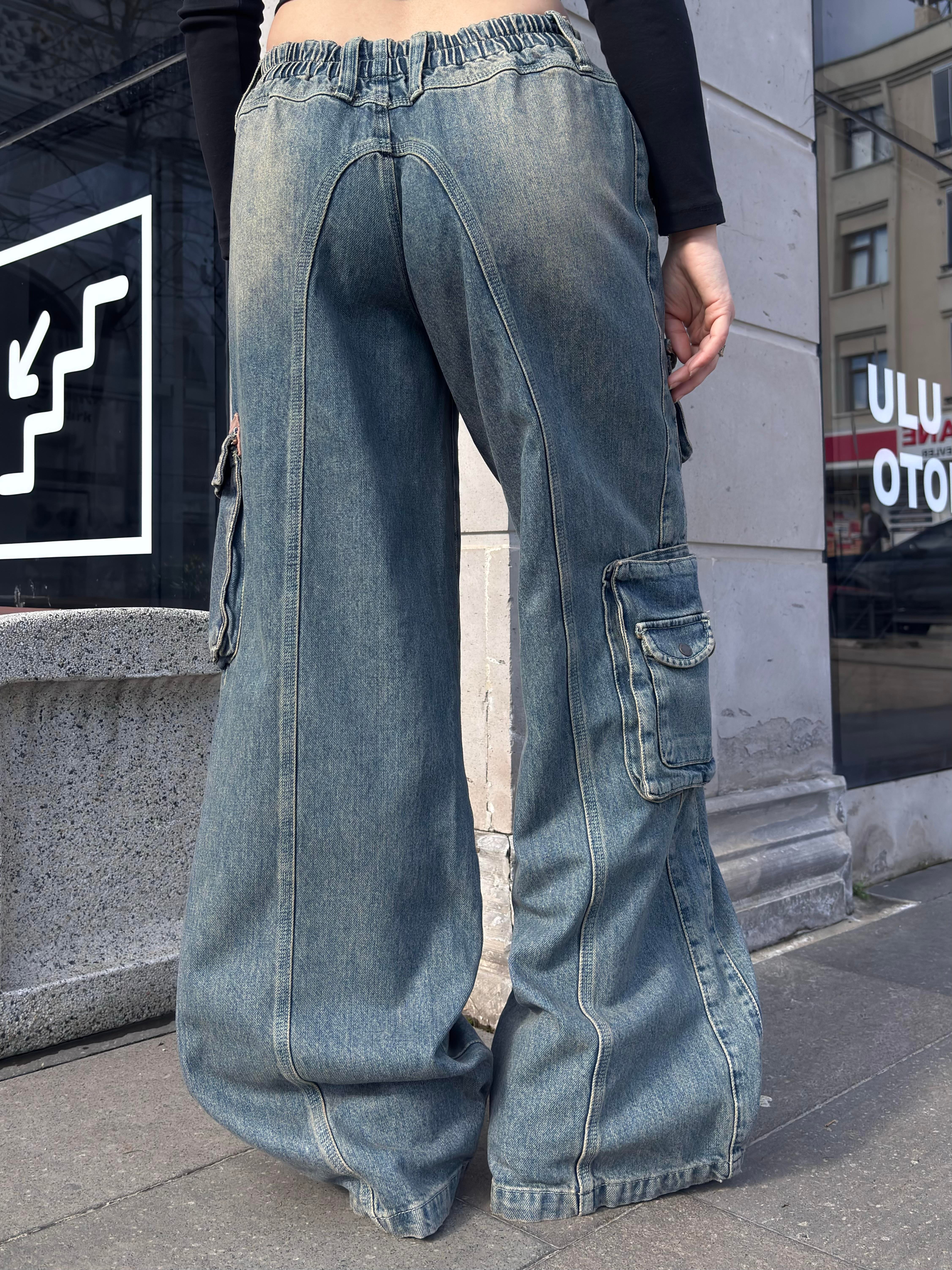 Premium Cyber Y2K Cargo Stone Tinted Jeans