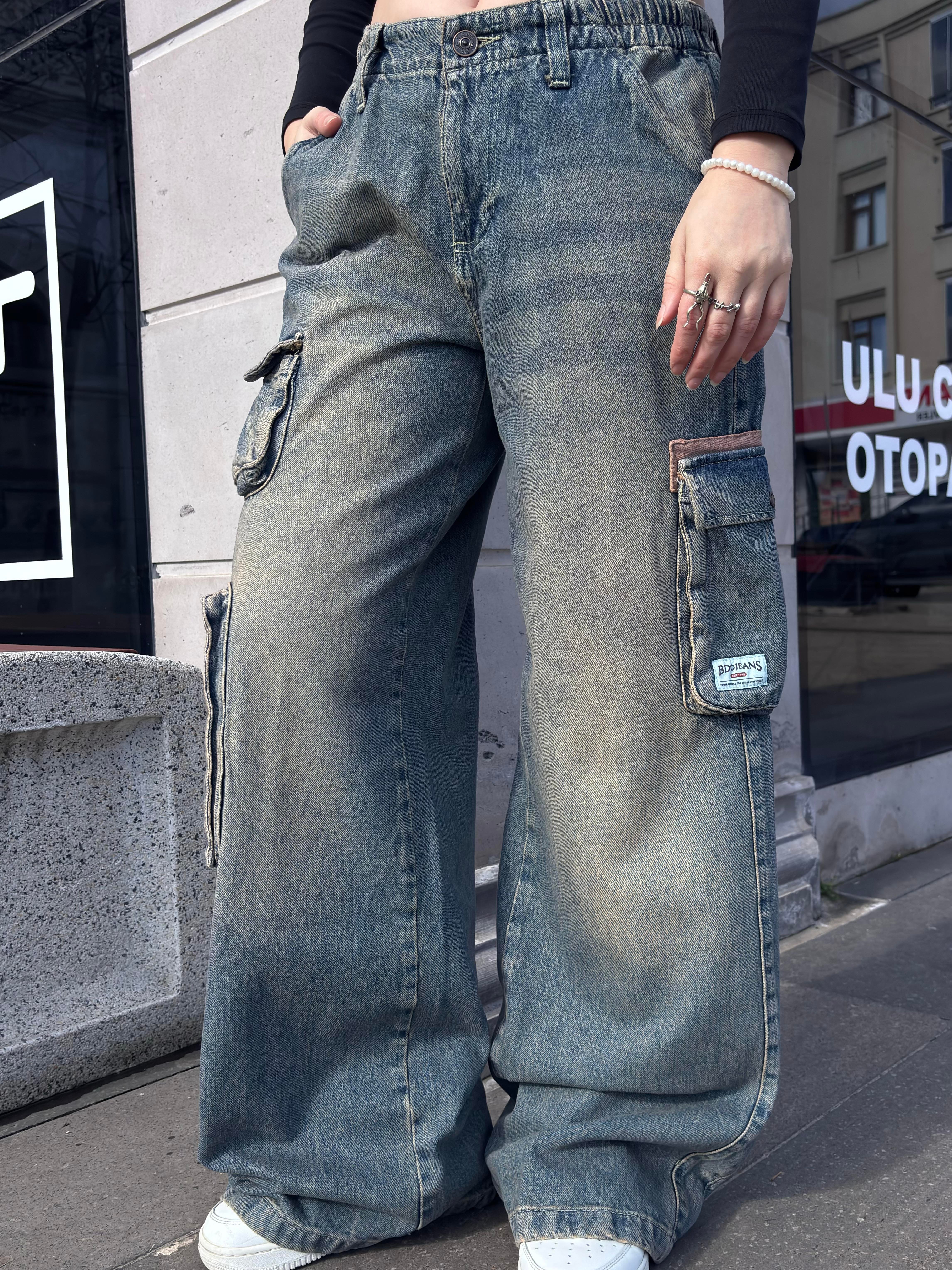 Premium Cyber Y2K Cargo Stone Tinted Jeans