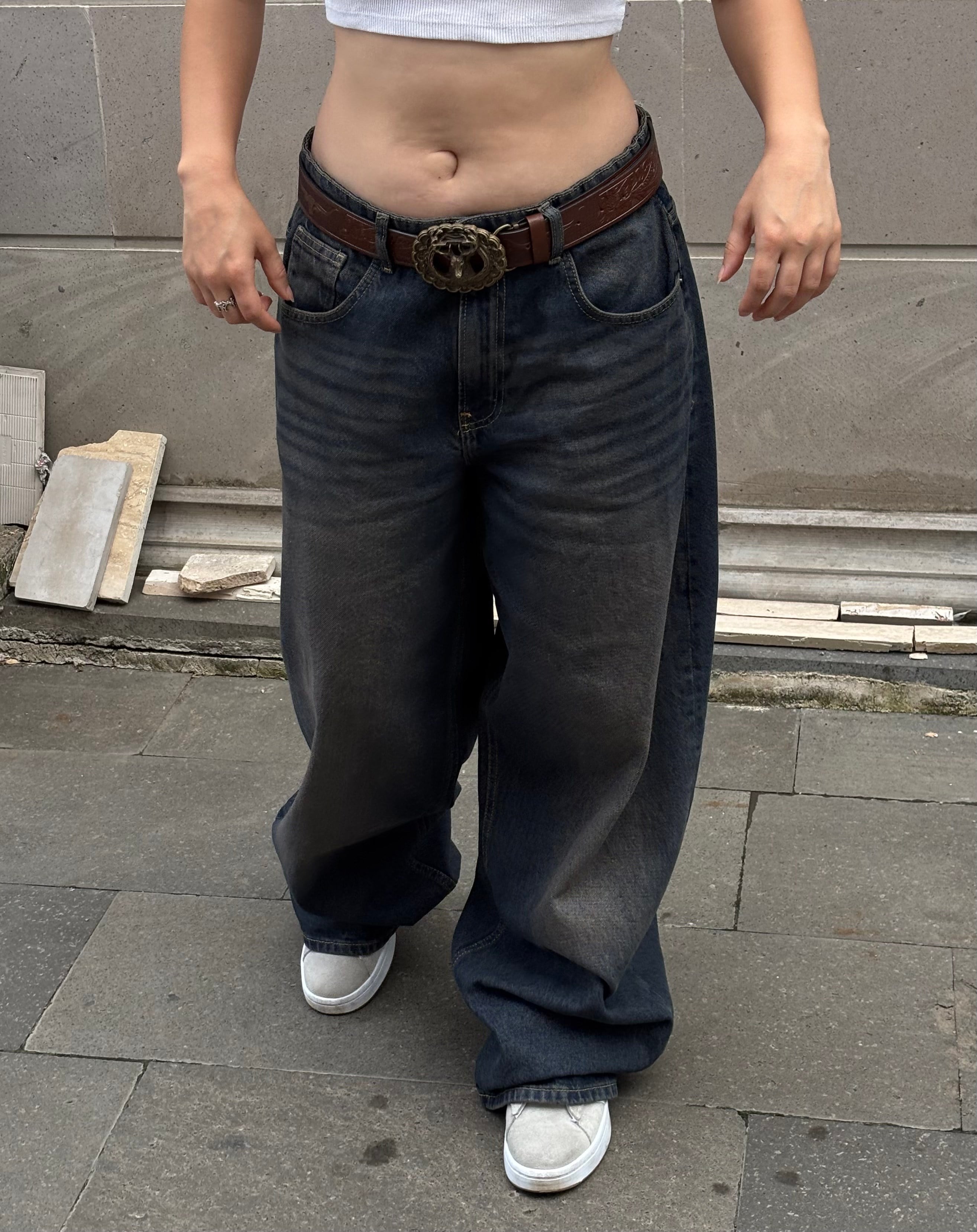 Premium Dark-Blue Eskitmeli Ultra Baggy Jean