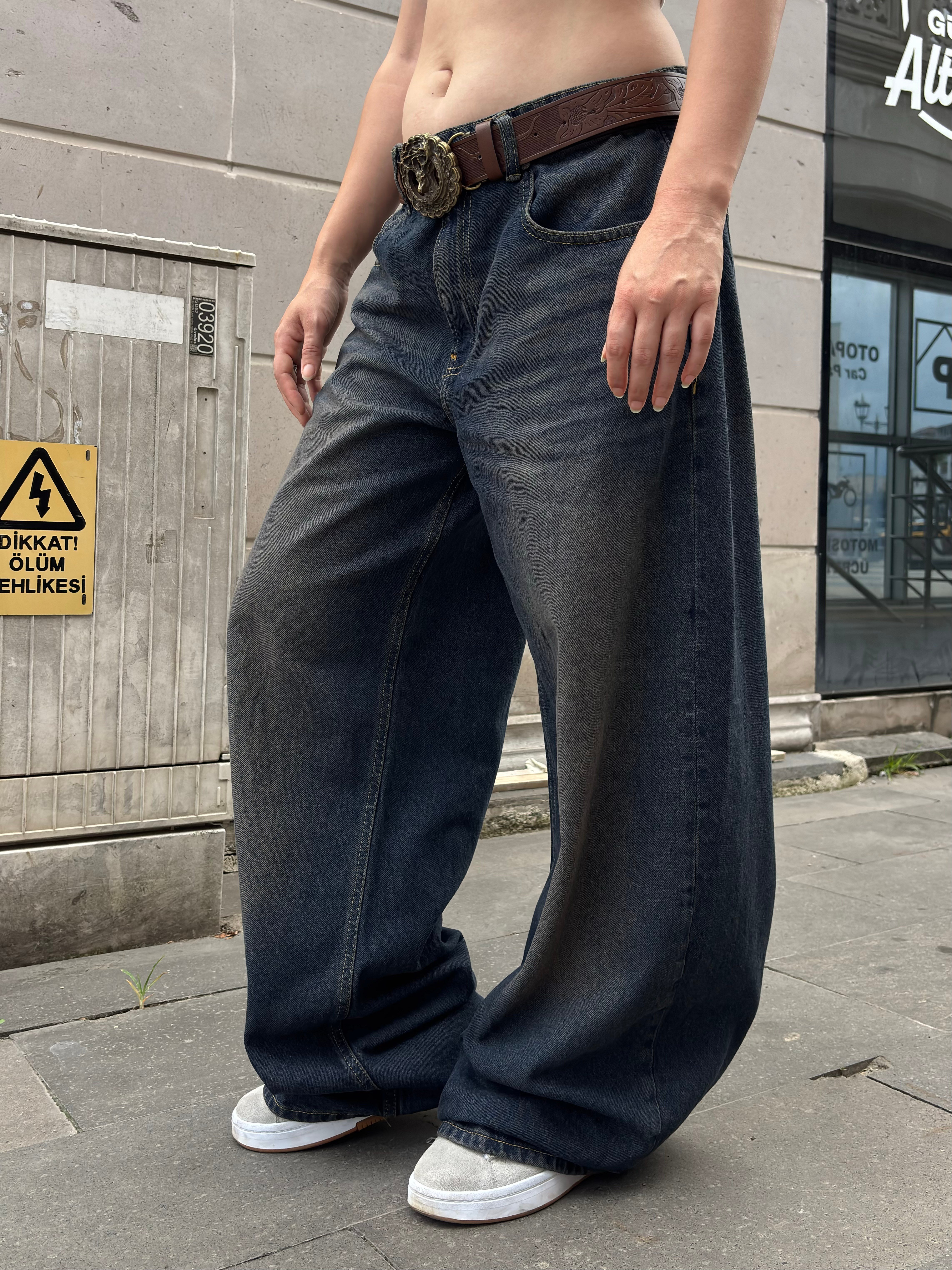 Premium Dark-Blue Eskitmeli Ultra Baggy Jean
