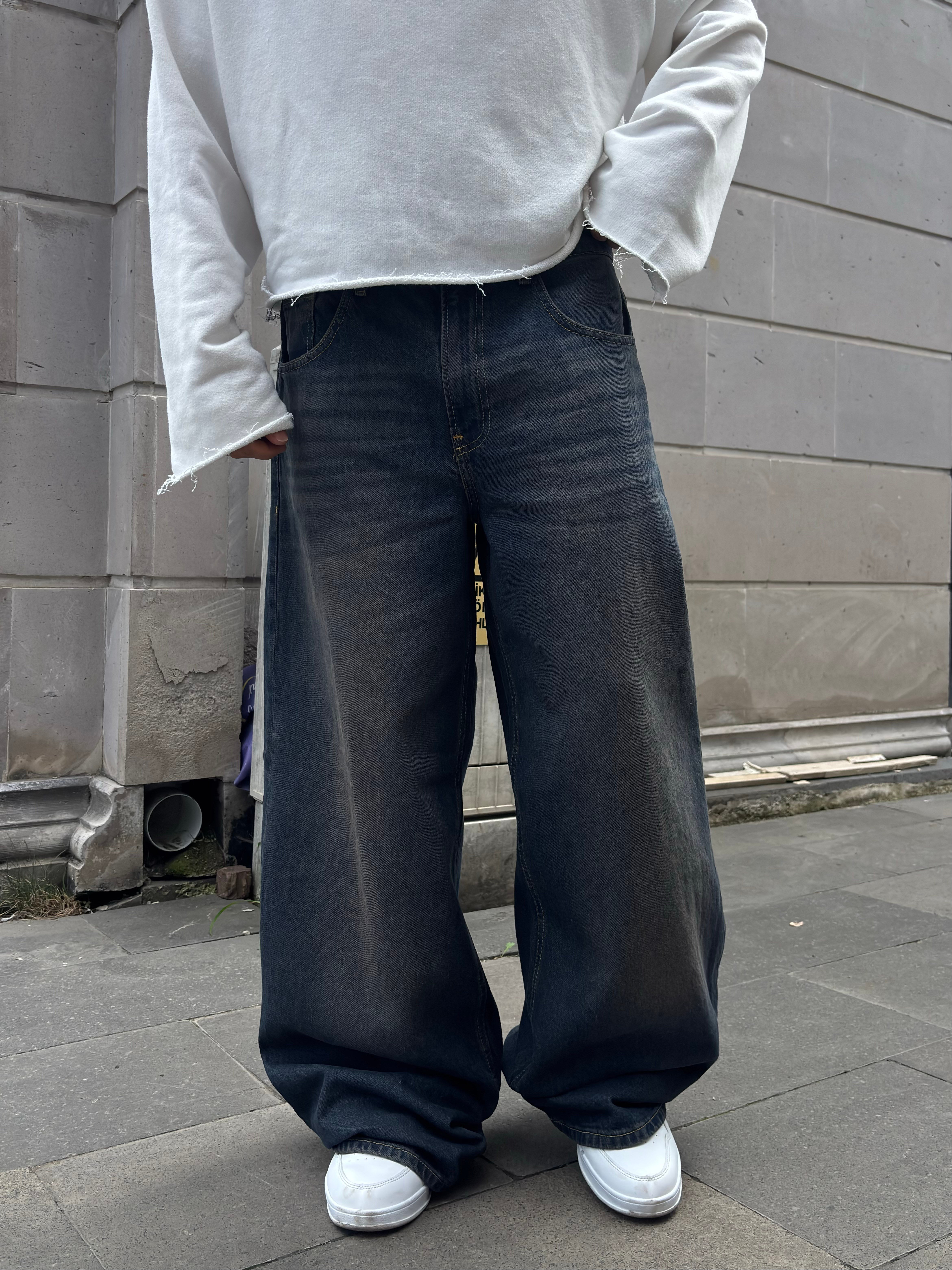 Premium Dark-Blue Eskitmeli Ultra Baggy Jean
