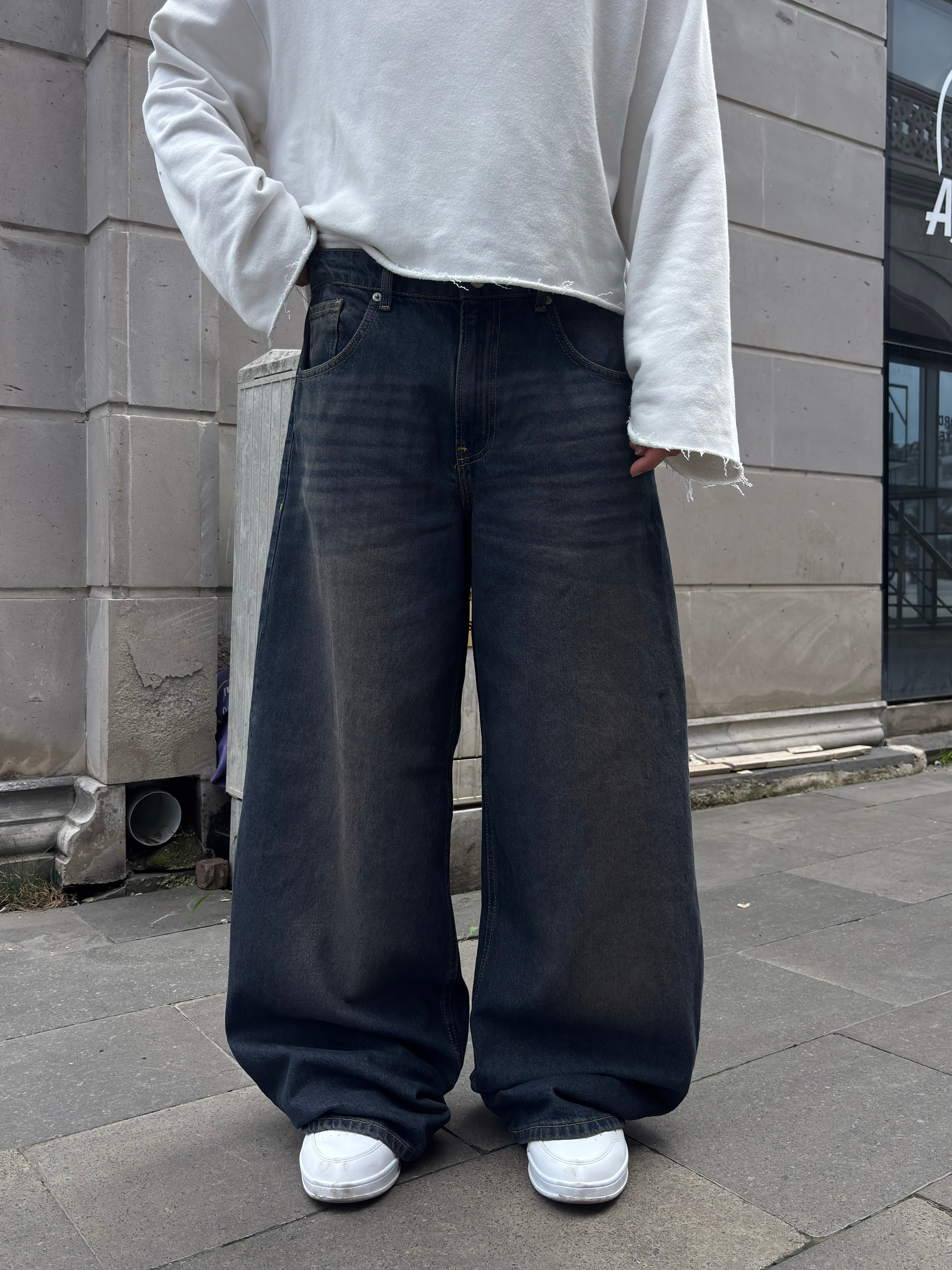 Premium Dark-Blue Eskitmeli Ultra Baggy Jean