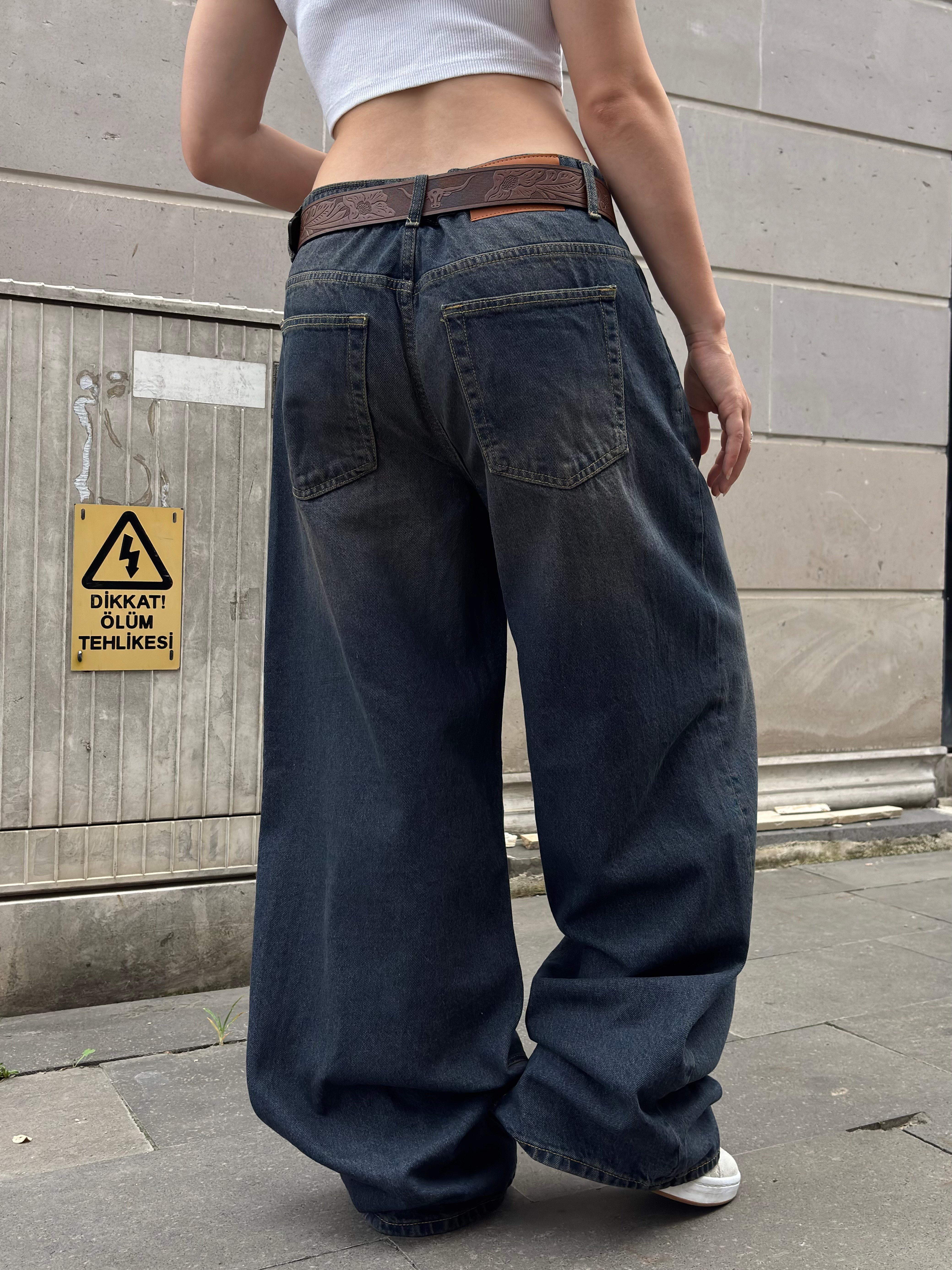 Premium Dark-Blue Eskitmeli Ultra Baggy Jean