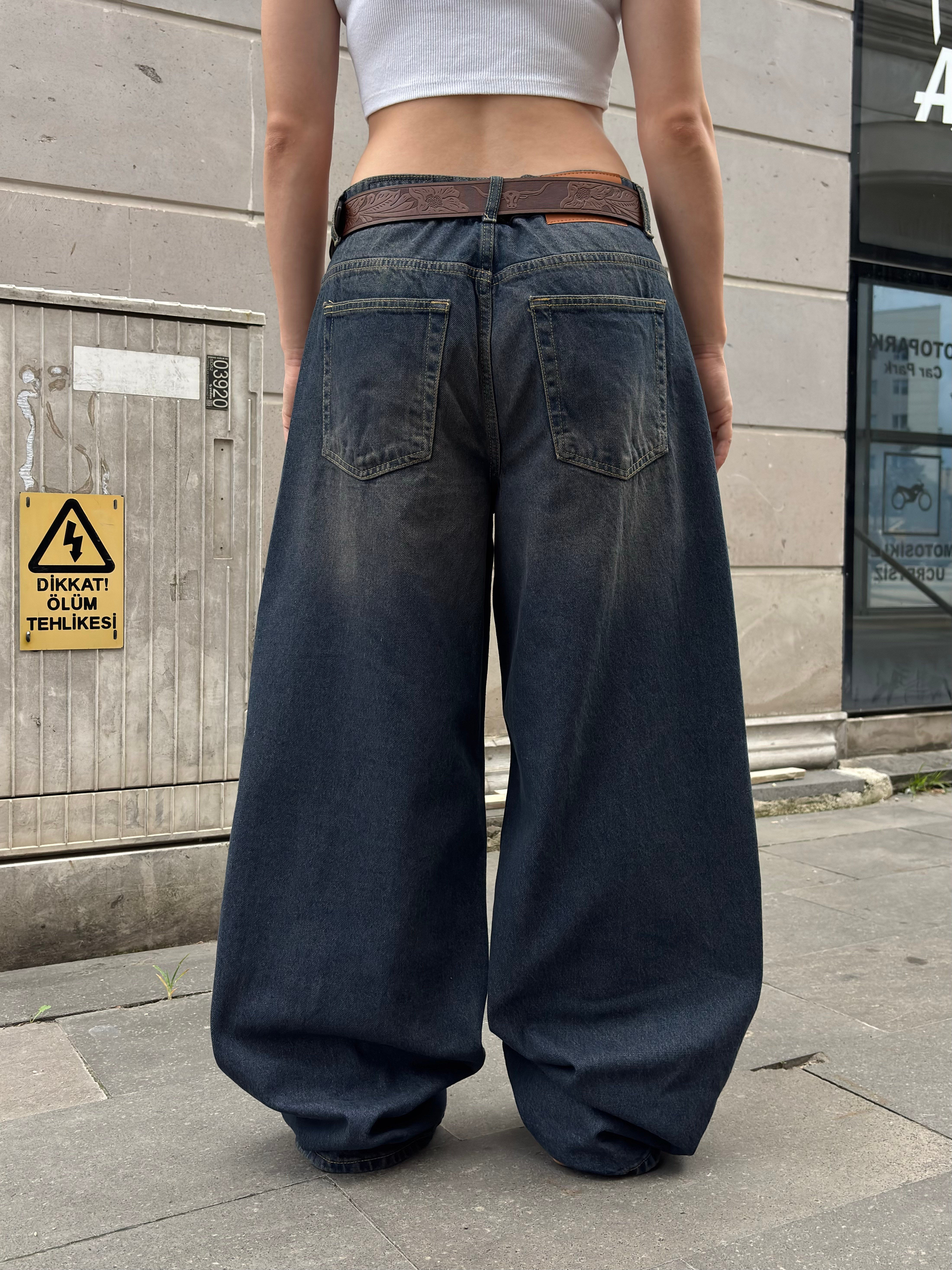 Premium Dark-Blue Eskitmeli Ultra Baggy Jean