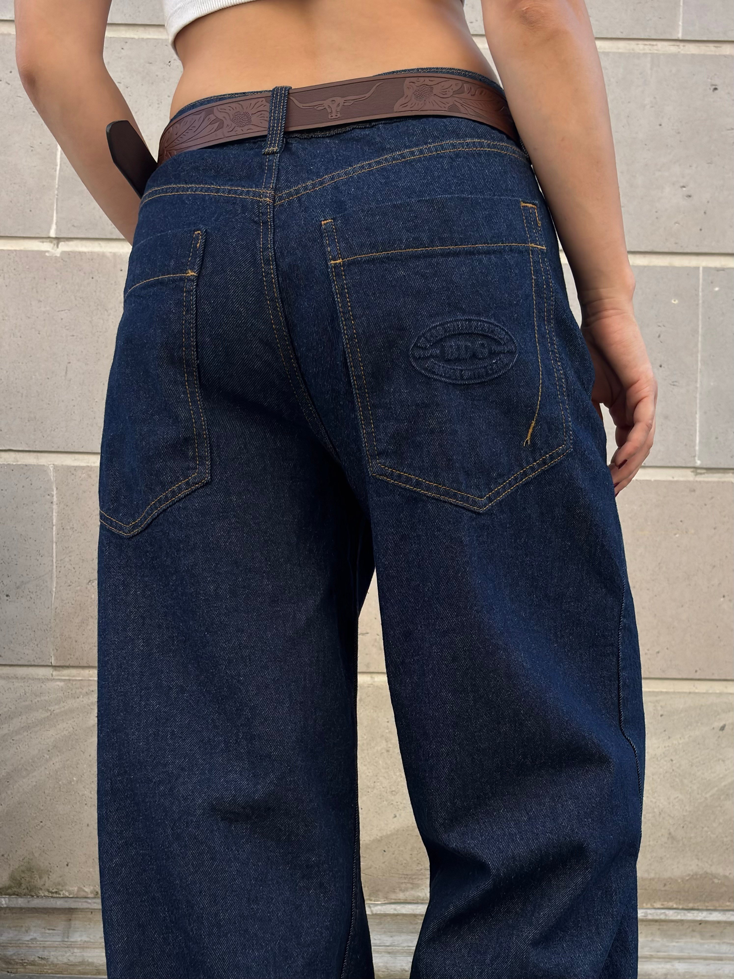 Premium Dark Blue Twin Dragon Baggy Jeans