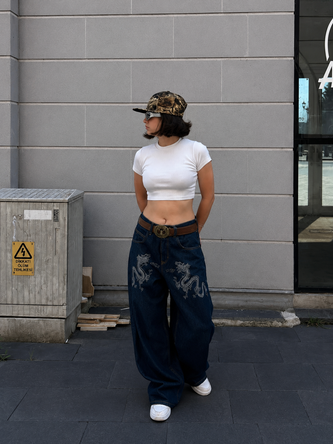 Premium Dark Blue Twin Dragon Baggy Jeans