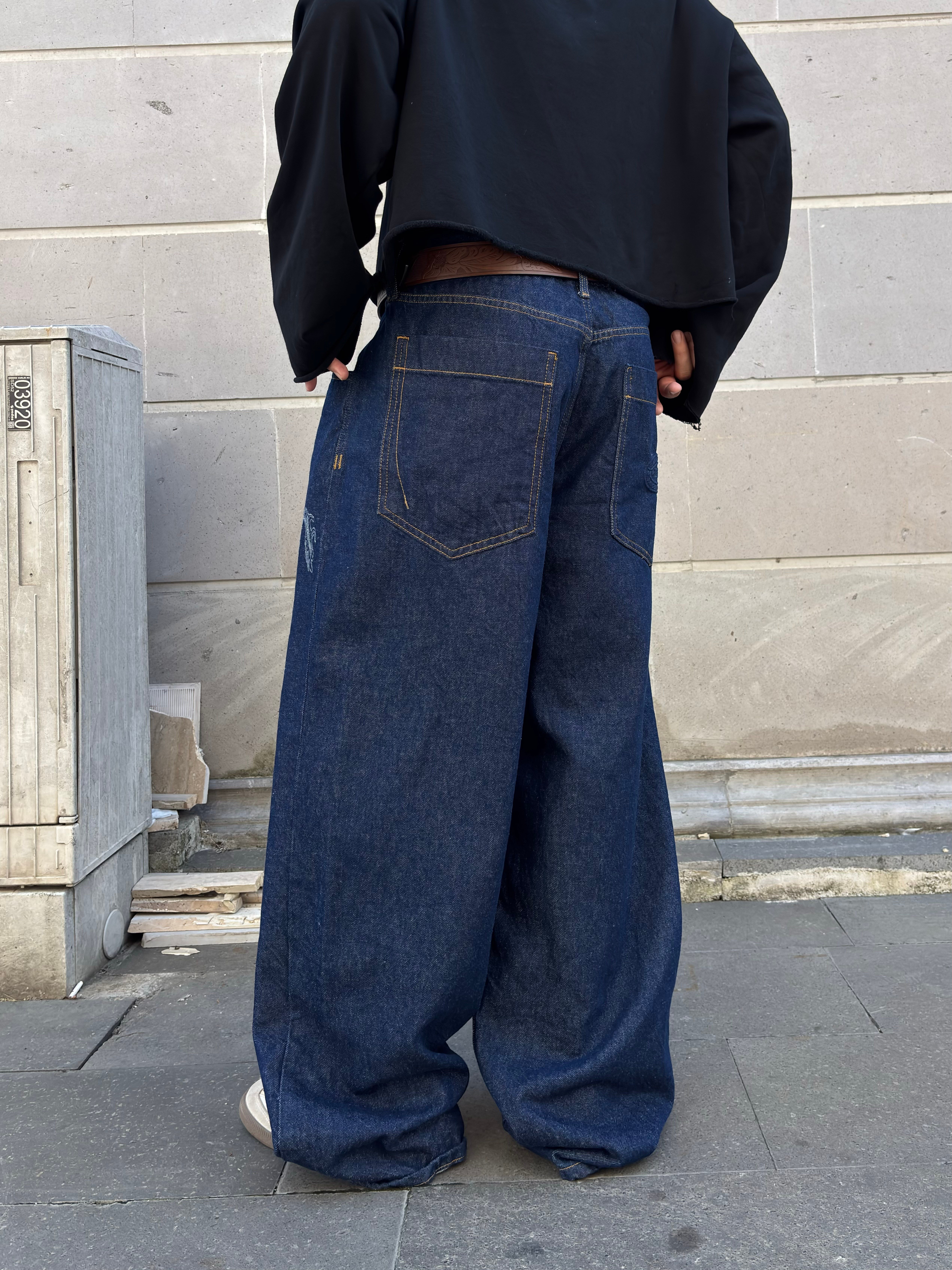 Premium Dark Blue Twin Dragon Baggy Jeans