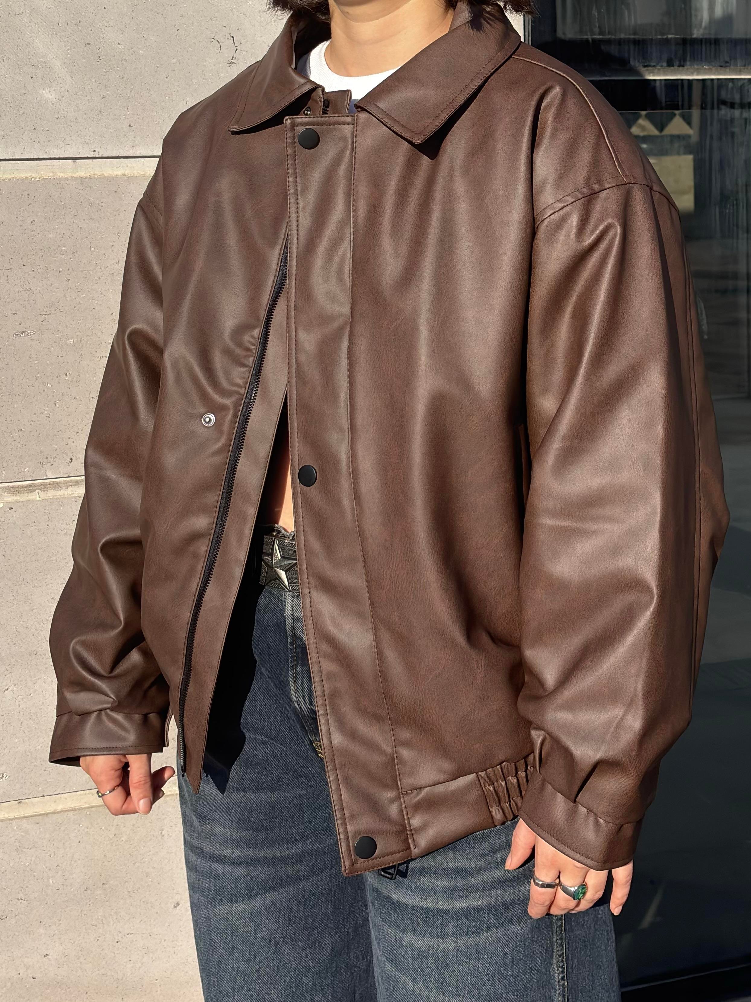 Premium Dark Brown Bomber Full-Zip Deri Ceket