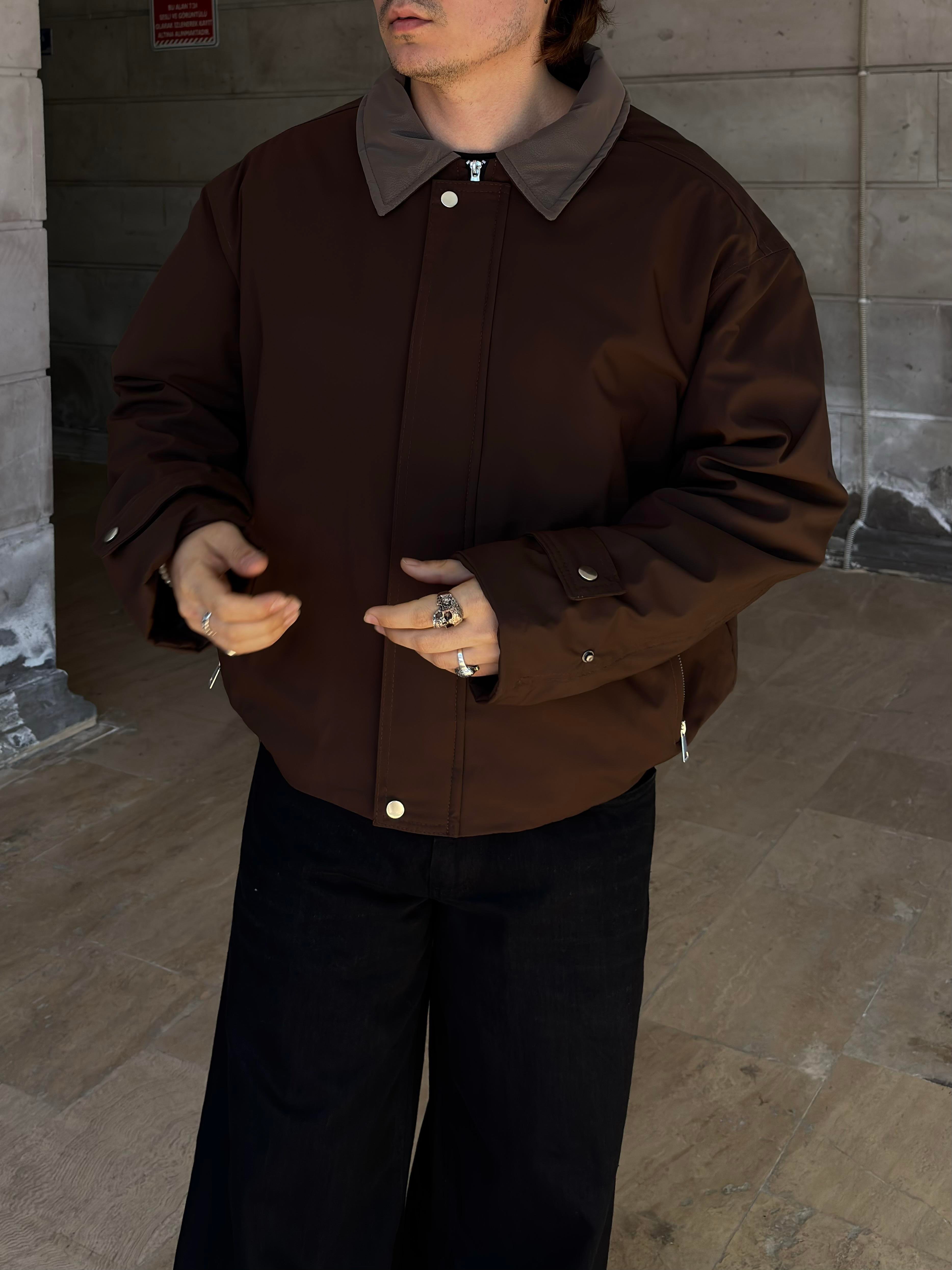 Premium Dark Brown Hafif Dolgulu Mevsimlik Urban Ceket