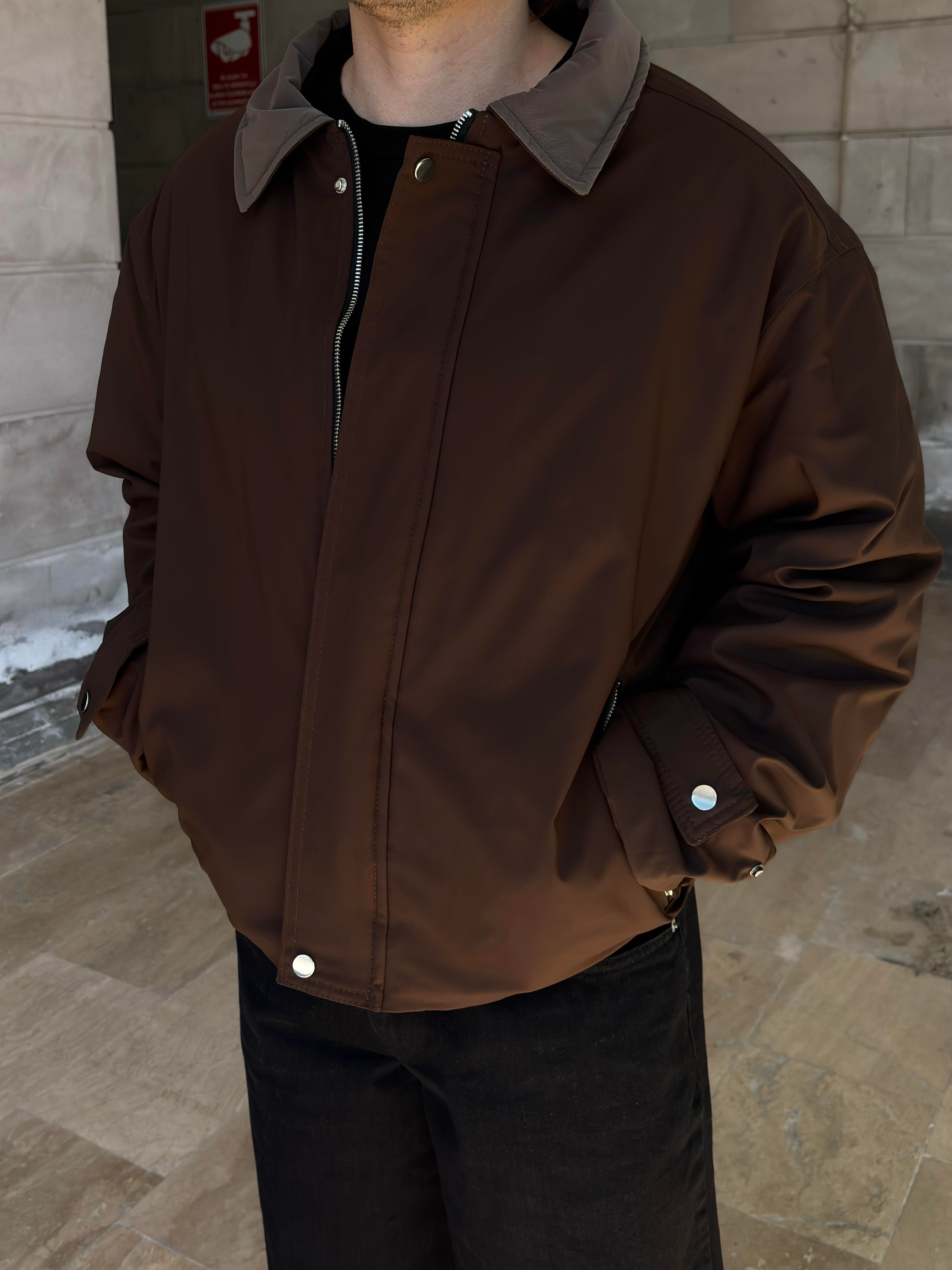 Premium Dark Brown Hafif Dolgulu Mevsimlik Urban Ceket