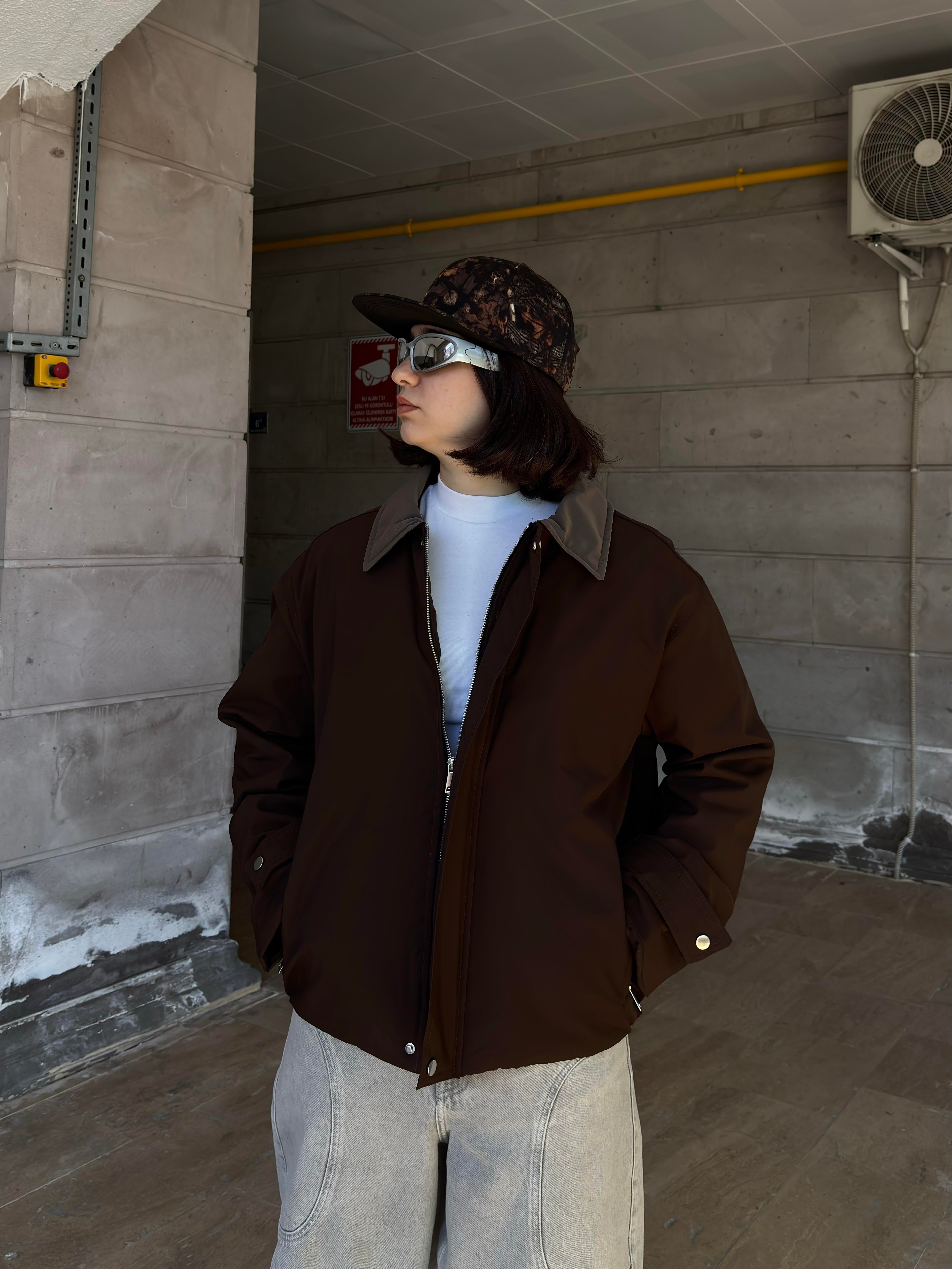 Premium Dark Brown Hafif Dolgulu Mevsimlik Urban Ceket