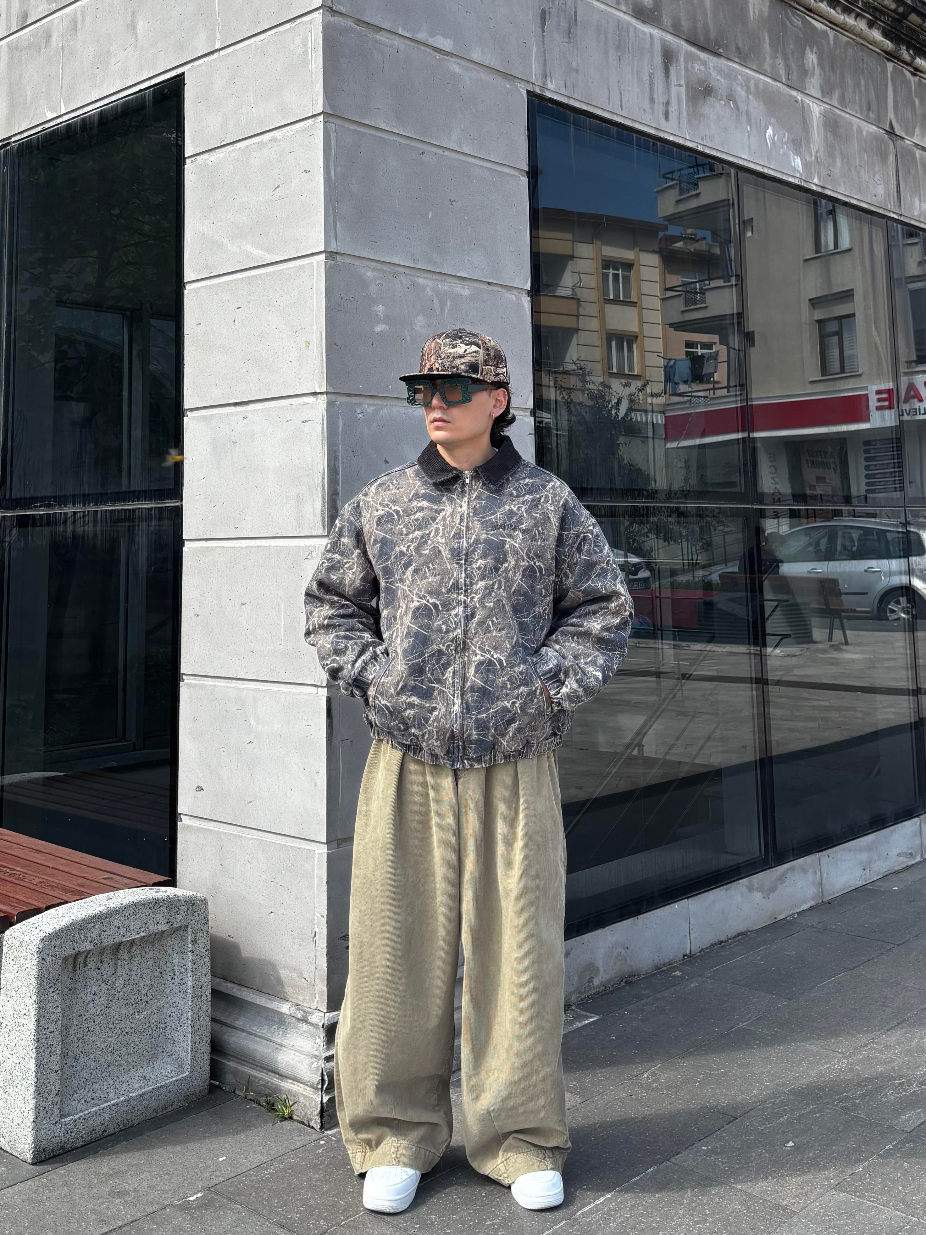 Premium Dark Leaf Print Harringtpn Bomber Jacket